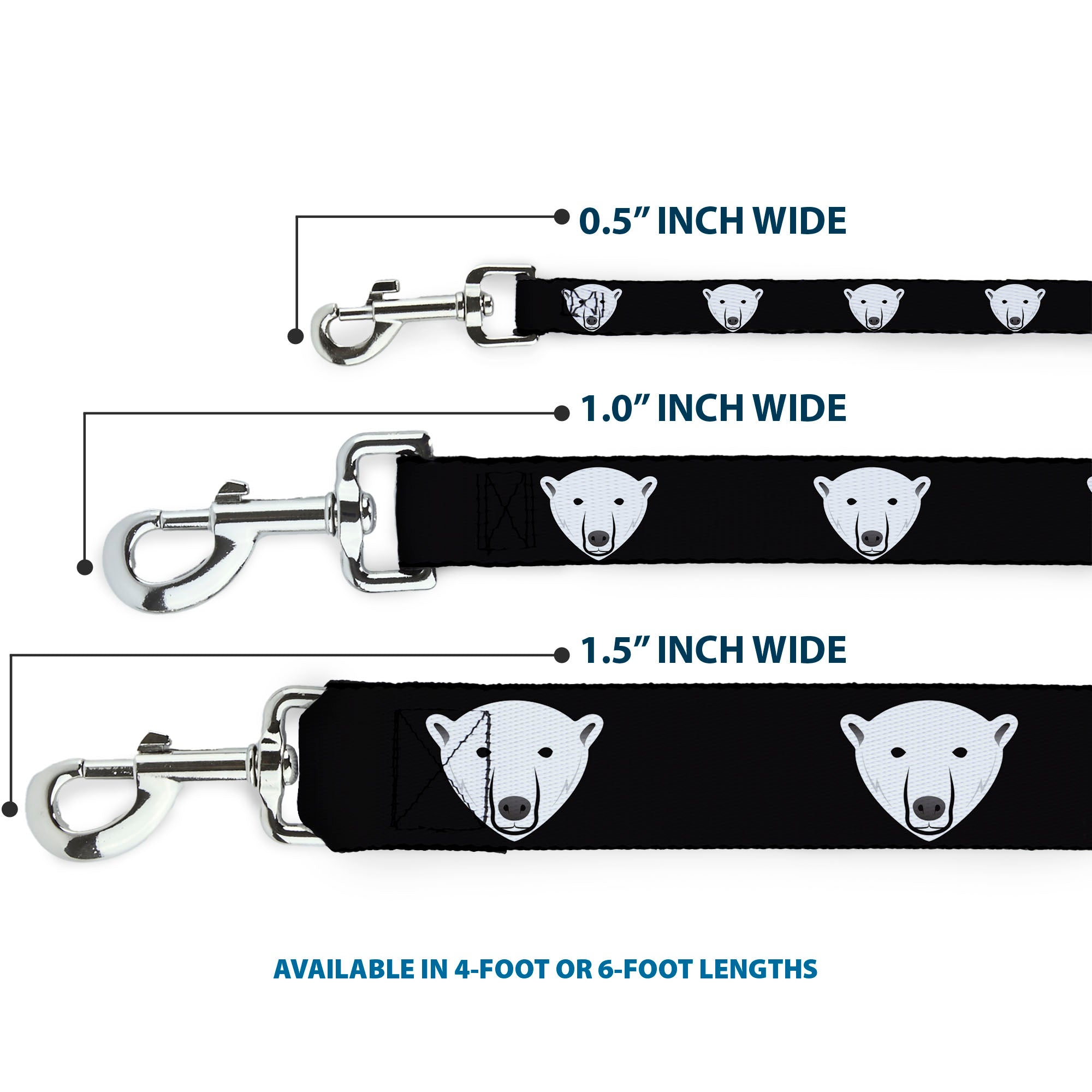 Dog Leash - Polar Bear Repeat Black Dog Leashes Buckle-Down