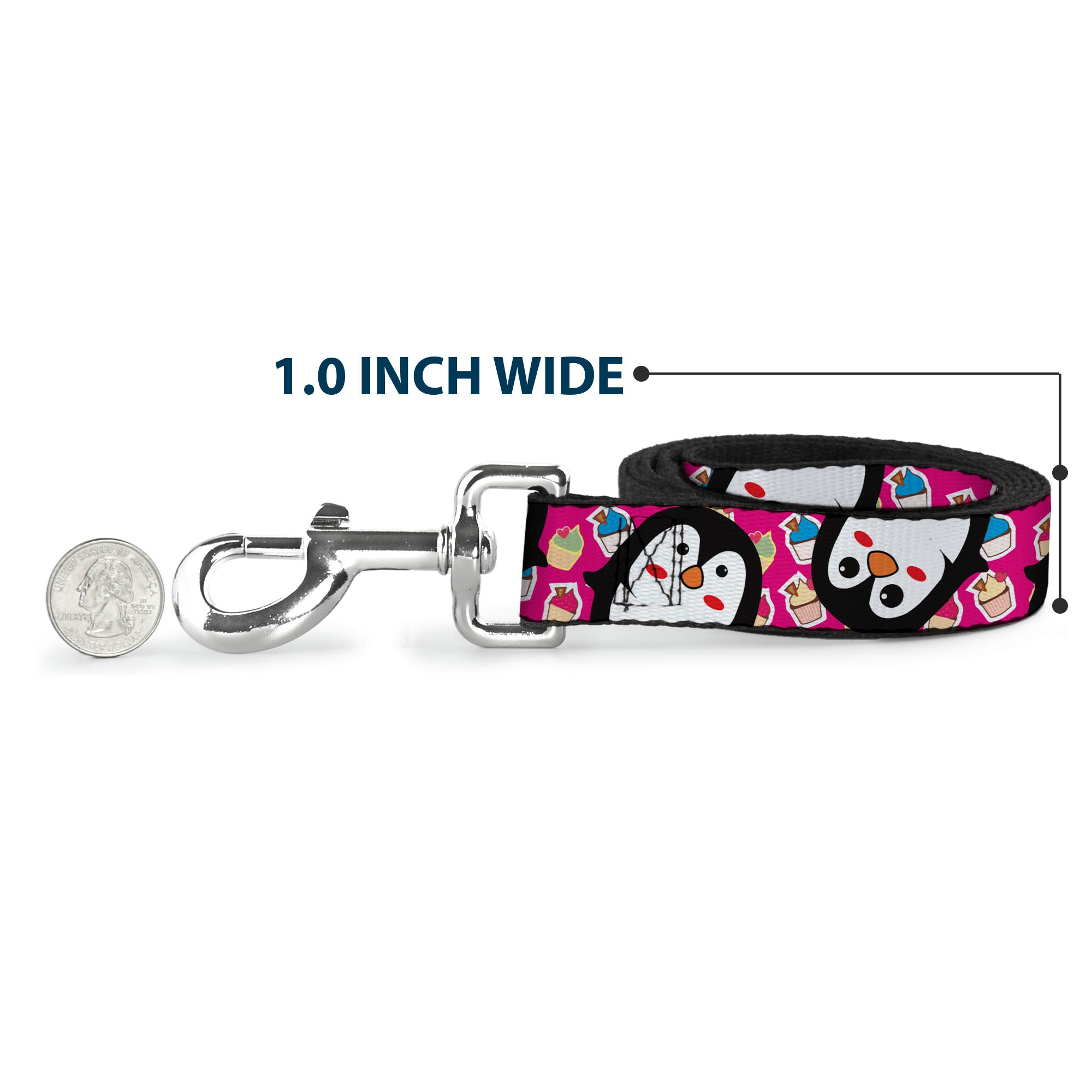 Dog Leash - Penguins w/Cupcakes Fuchsia/Multi Color Dog Leashes Buckle-Down