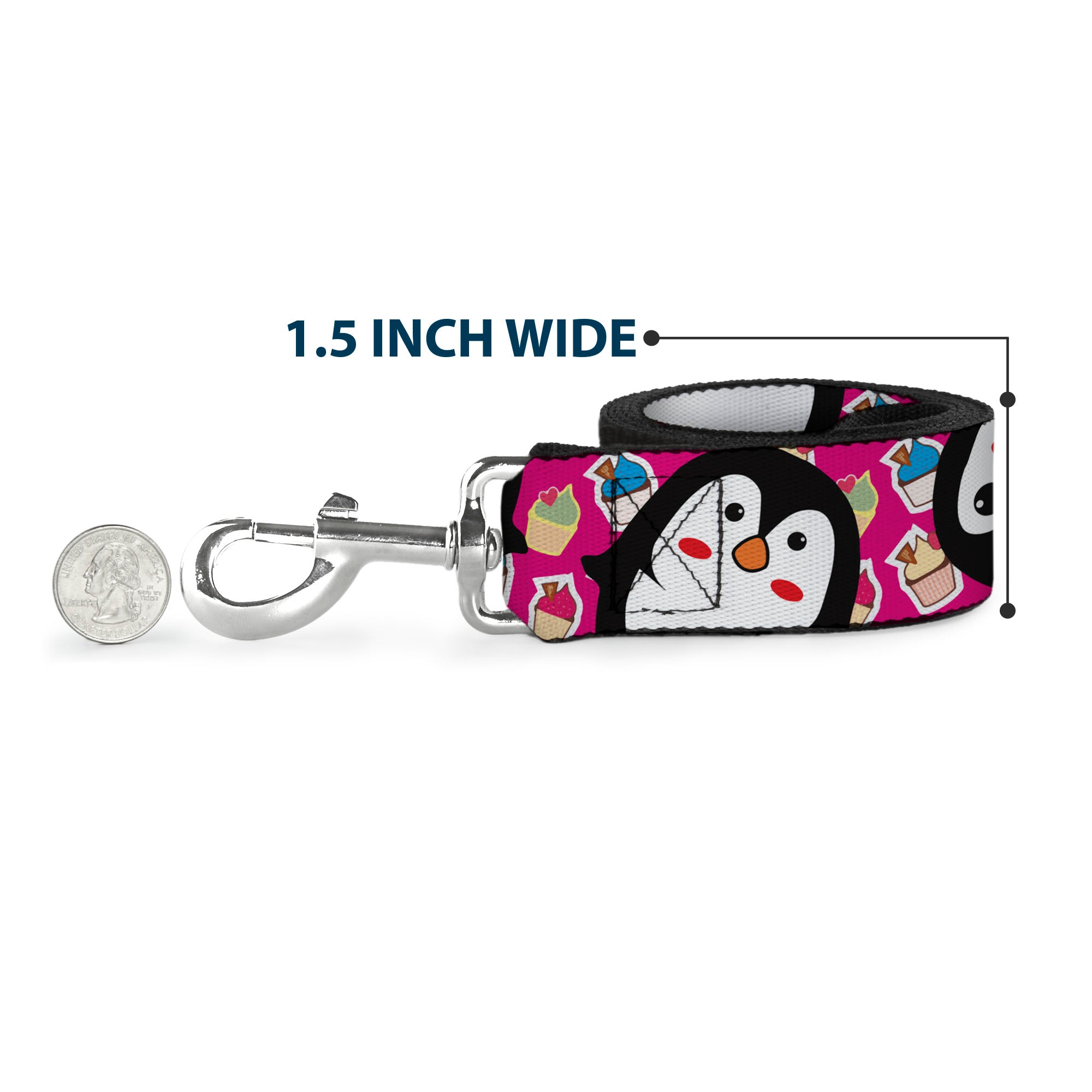 Dog Leash - Penguins w/Cupcakes Fuchsia/Multi Color Dog Leashes Buckle-Down