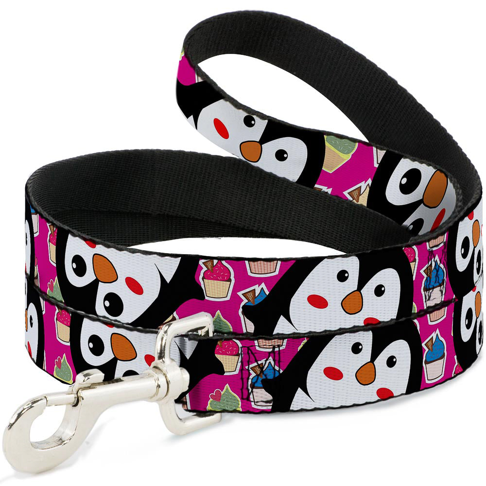 Dog Leash - Penguins w/Cupcakes Fuchsia/Multi Color Dog Leashes Buckle-Down