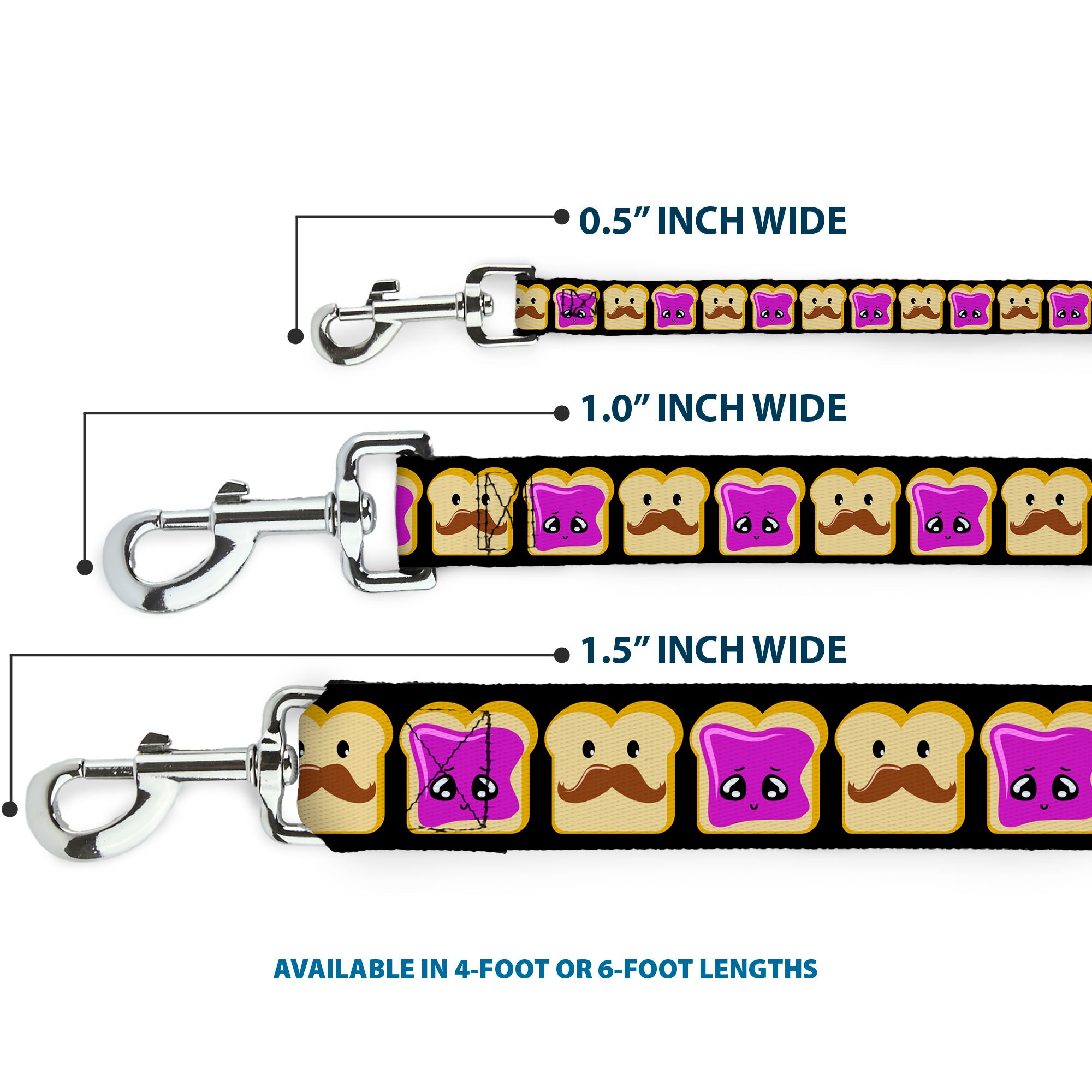 Dog Leash - Peanut Butter w/Mustache & Jelly Dog Leashes Buckle-Down