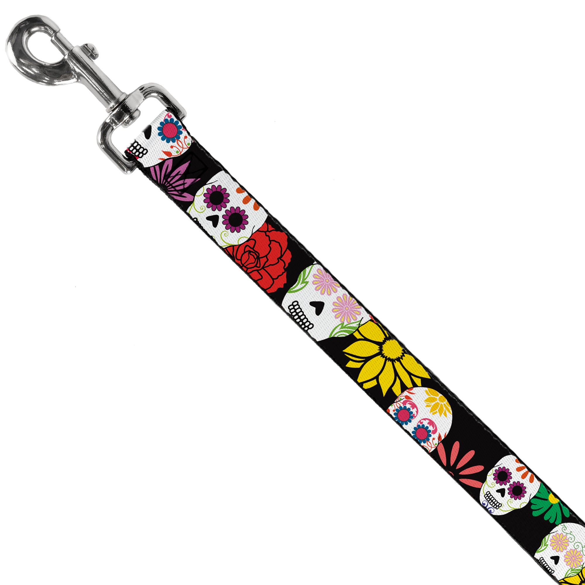 Dog Leash - Sugar Skulls & Flowers Black/Multi Color Dog Leashes Buckle-Down