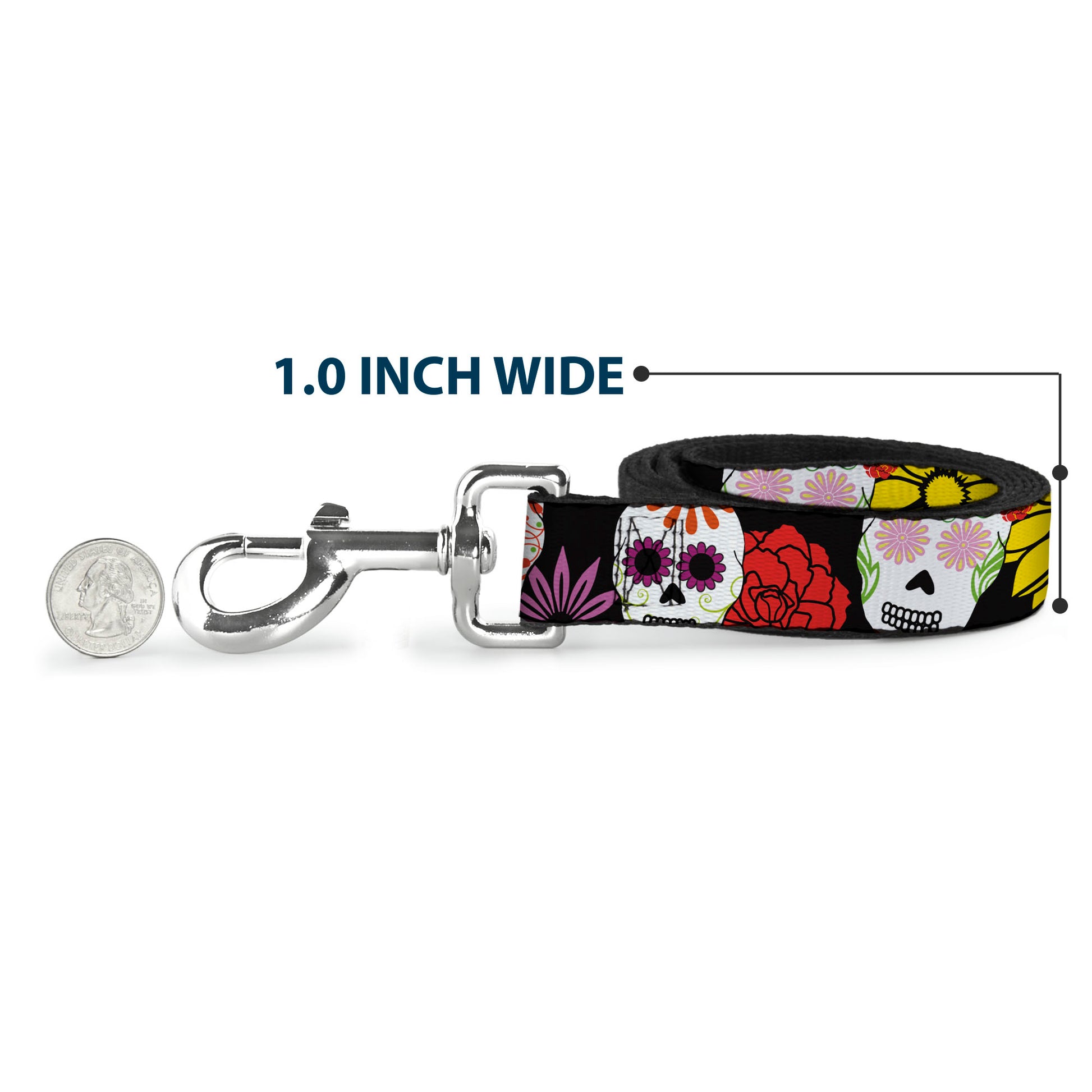 Dog Leash - Sugar Skulls & Flowers Black/Multi Color Dog Leashes Buckle-Down