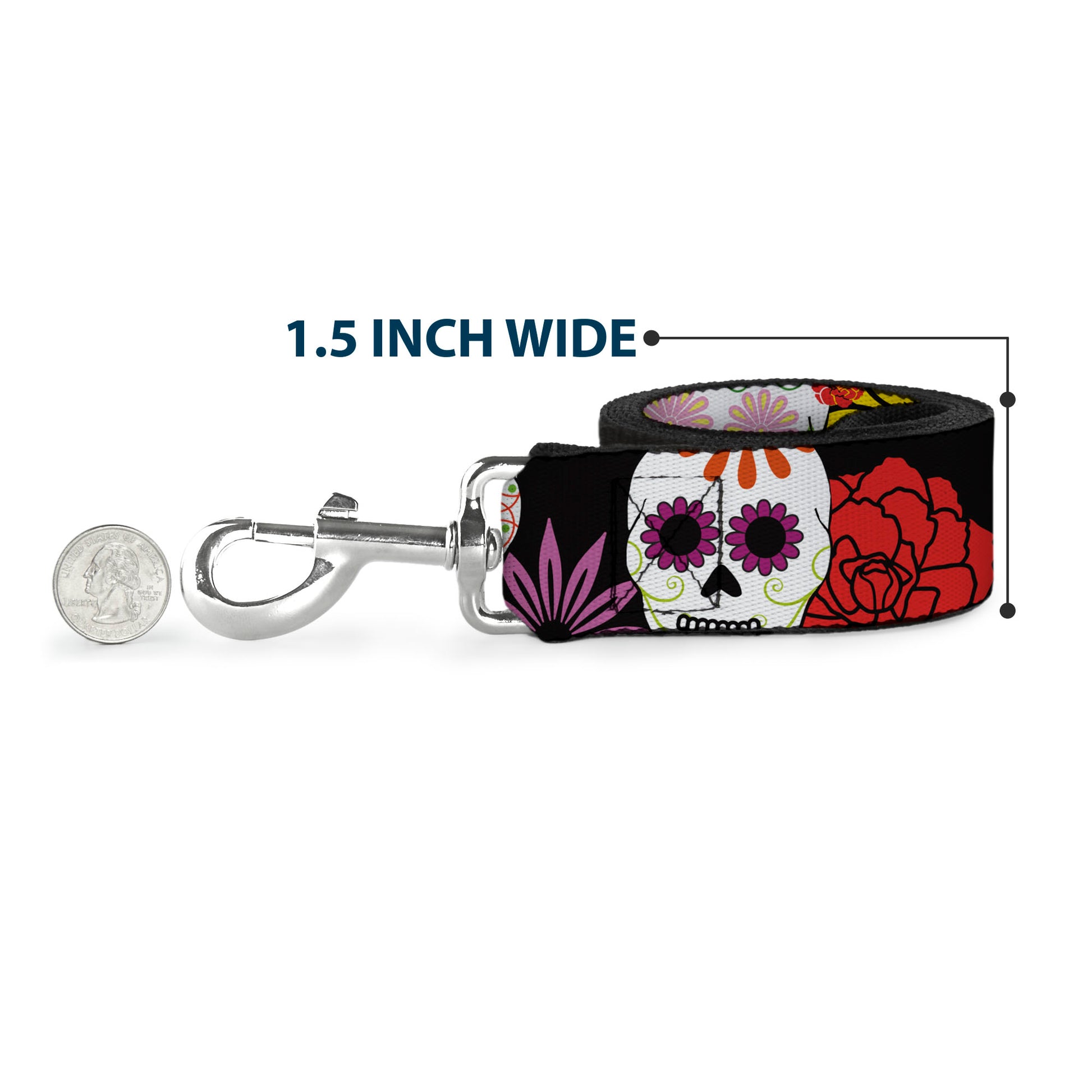Dog Leash - Sugar Skulls & Flowers Black/Multi Color Dog Leashes Buckle-Down
