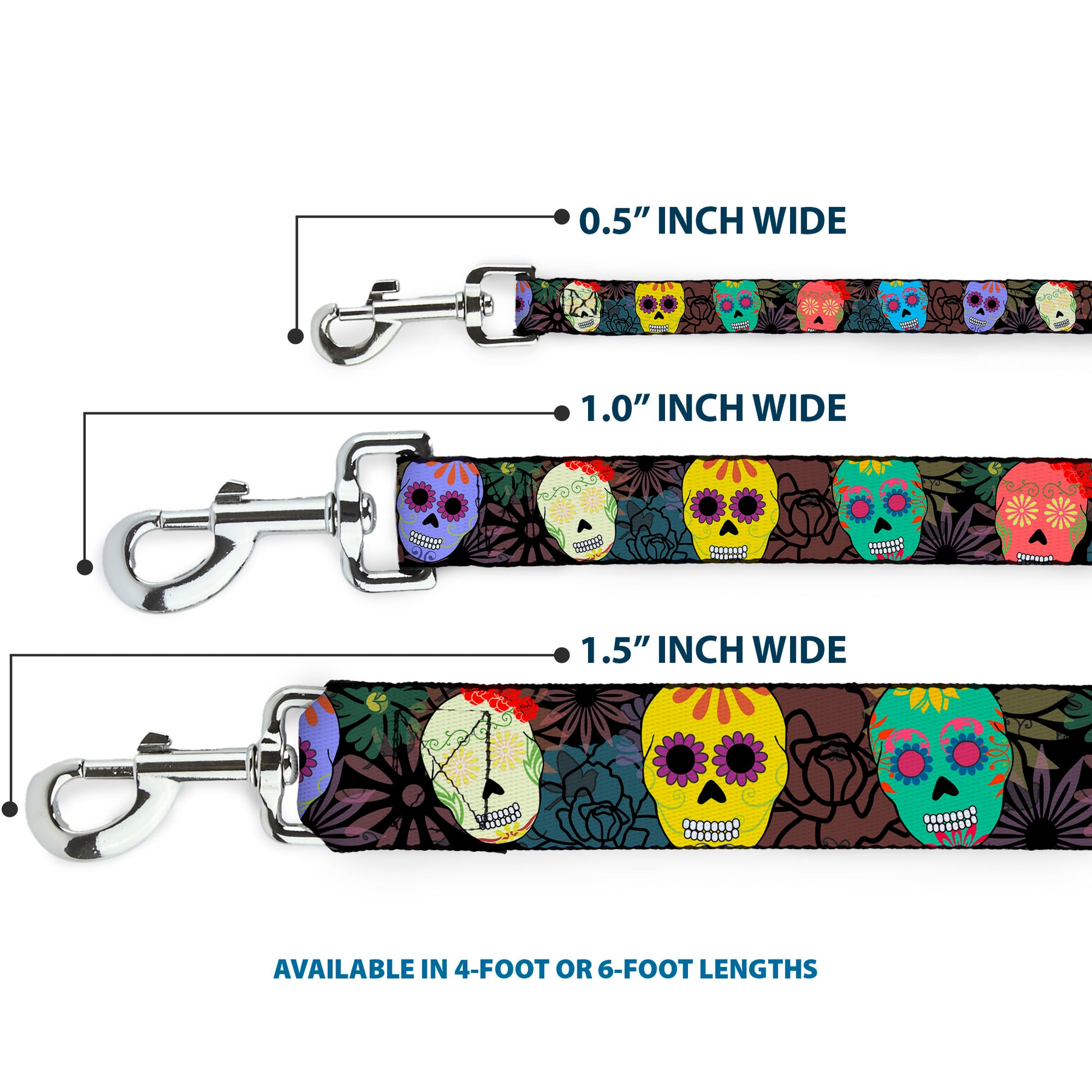 Dog Leash - Painted Sugar Skulls & Flowers Collage Dog Leashes Buckle-Down