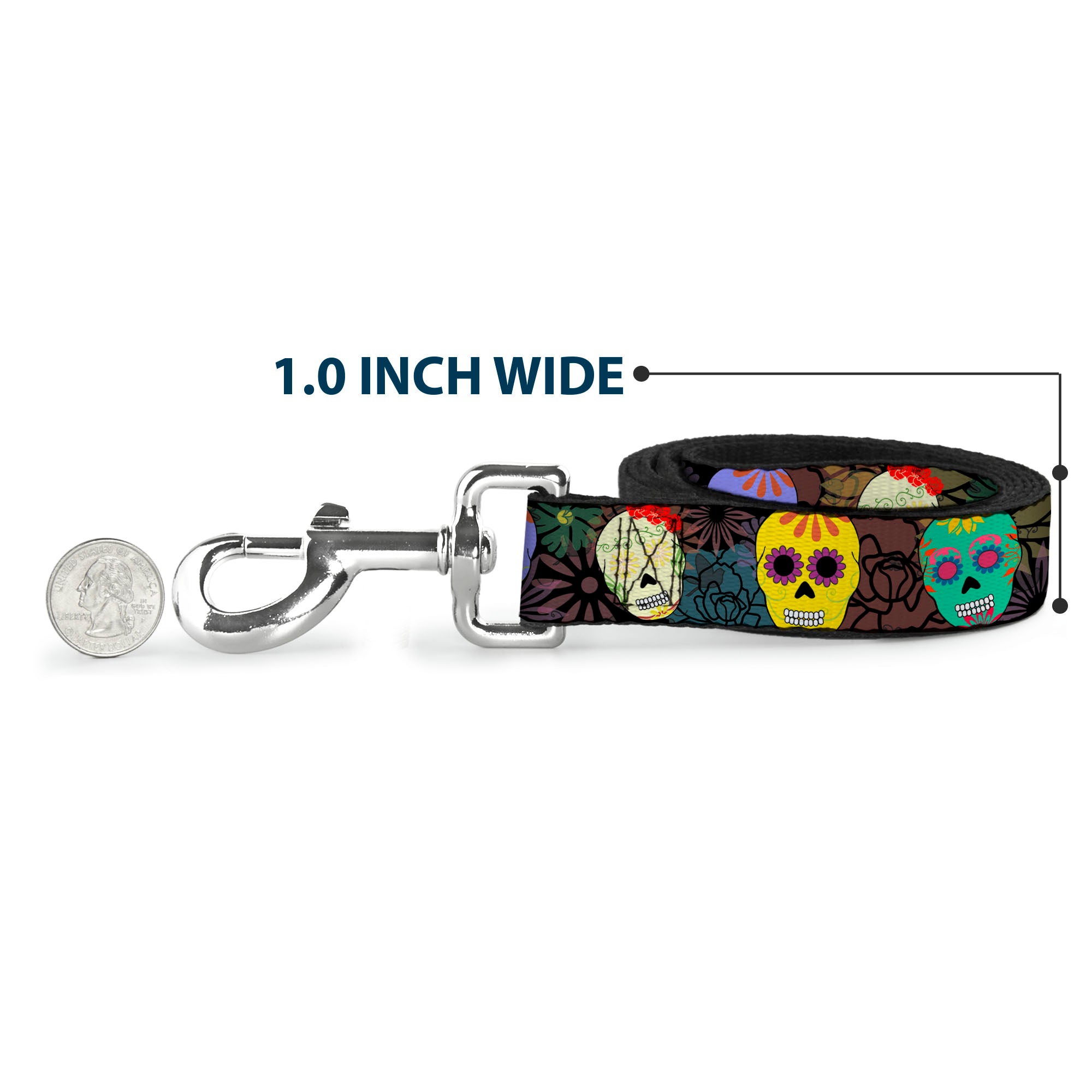 Dog Leash - Painted Sugar Skulls & Flowers Collage Dog Leashes Buckle-Down