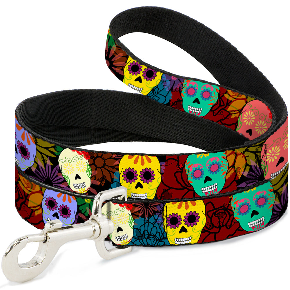 Dog Leash - Painted Sugar Skulls & Flowers Collage Dog Leashes Buckle-Down
