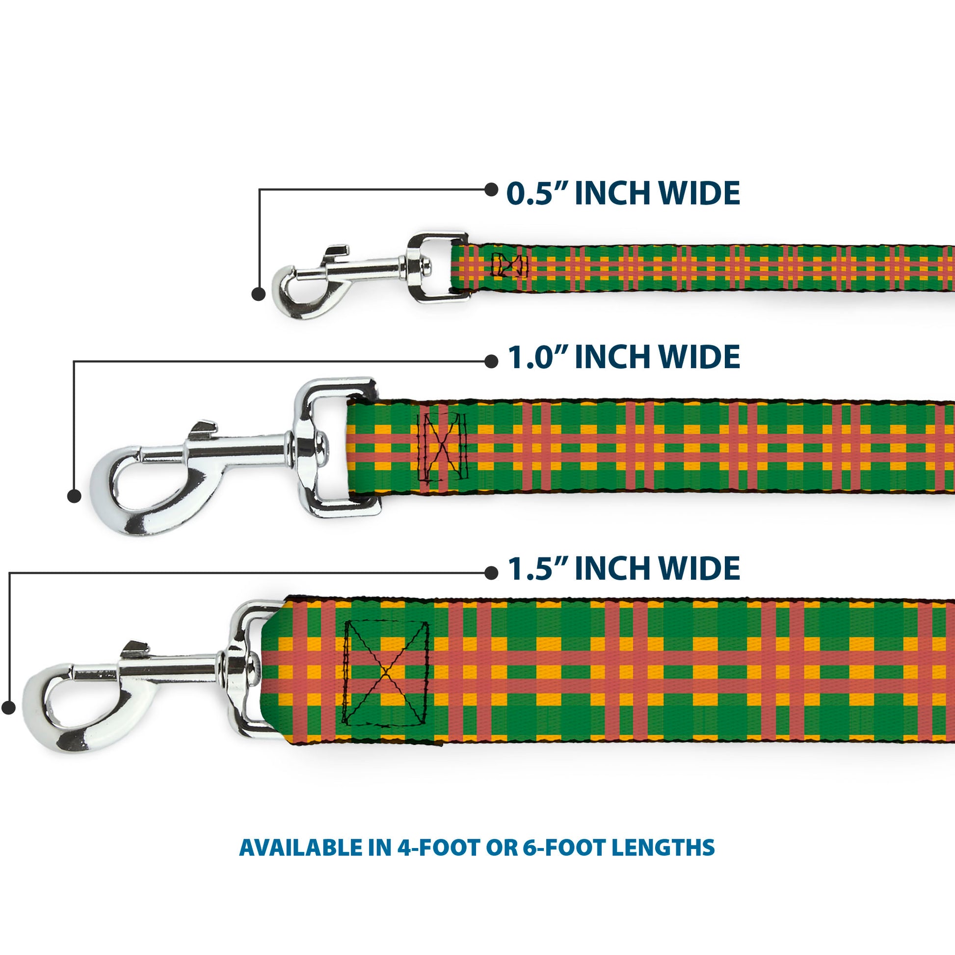 Dog Leash - Plaid Gold/Green/Pink Dog Leashes Buckle-Down