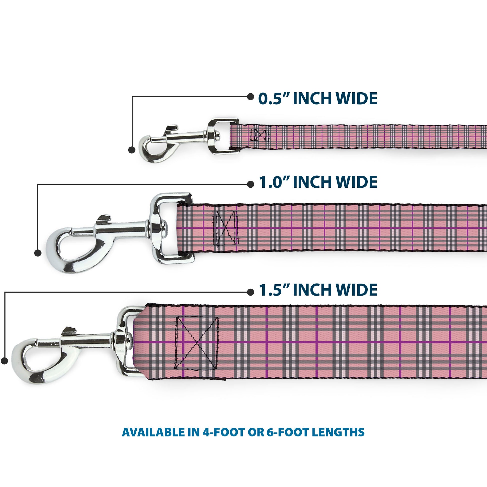 Dog Leash - Plaid Pink Dog Leashes Buckle-Down