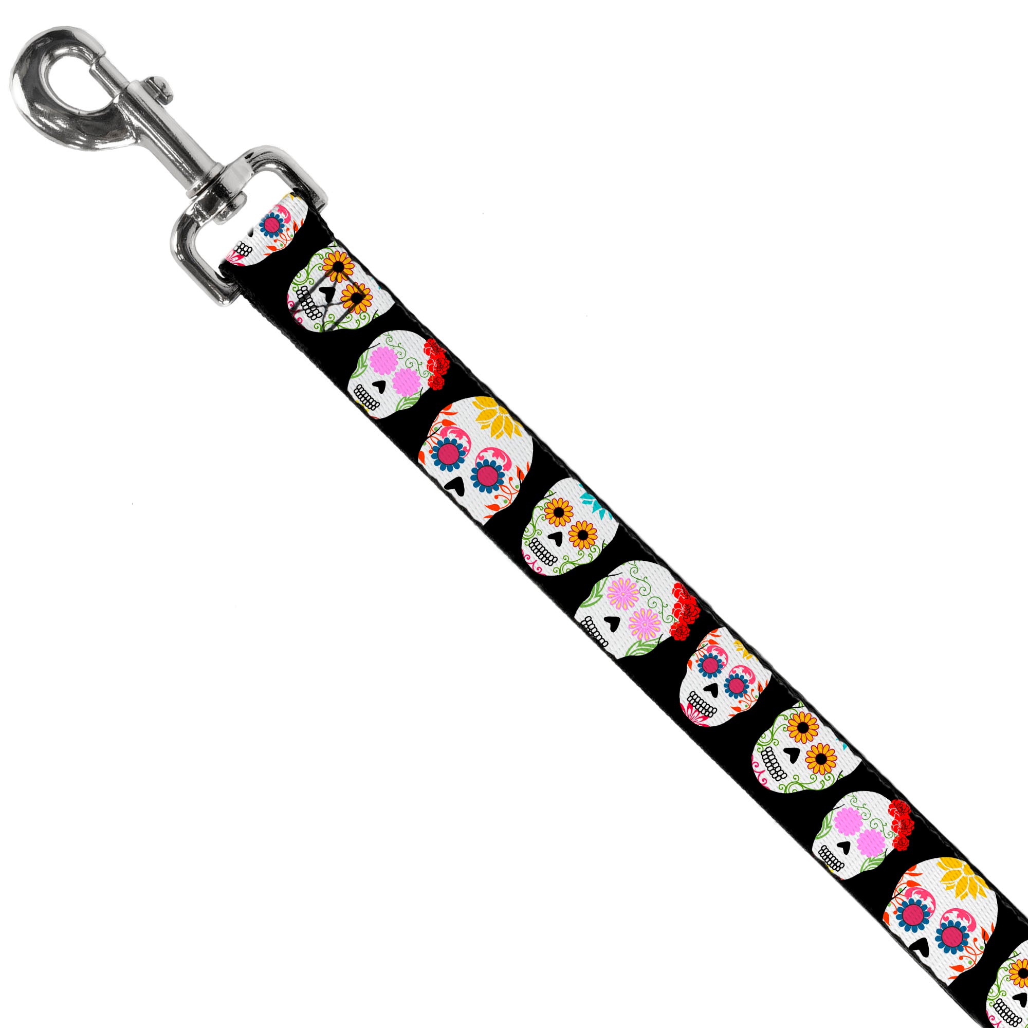 Dog Leash - Staggered Sugar Skulls Black/Multi Color Dog Leashes Buckle-Down