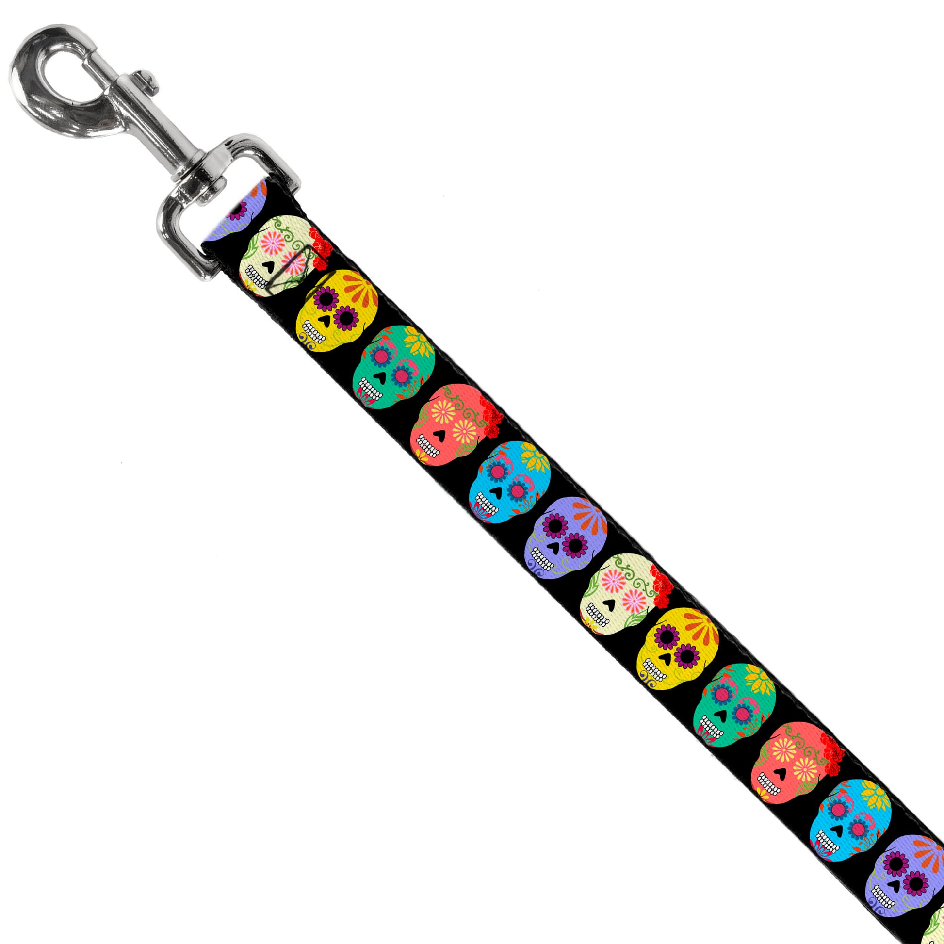Dog Leash - Painted Sugar Skulls Black/Multi Color Dog Leashes Buckle-Down