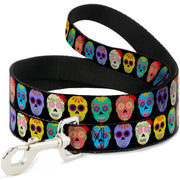 Dog Leash - Painted Sugar Skulls Black/Multi Color Dog Leashes Buckle-Down