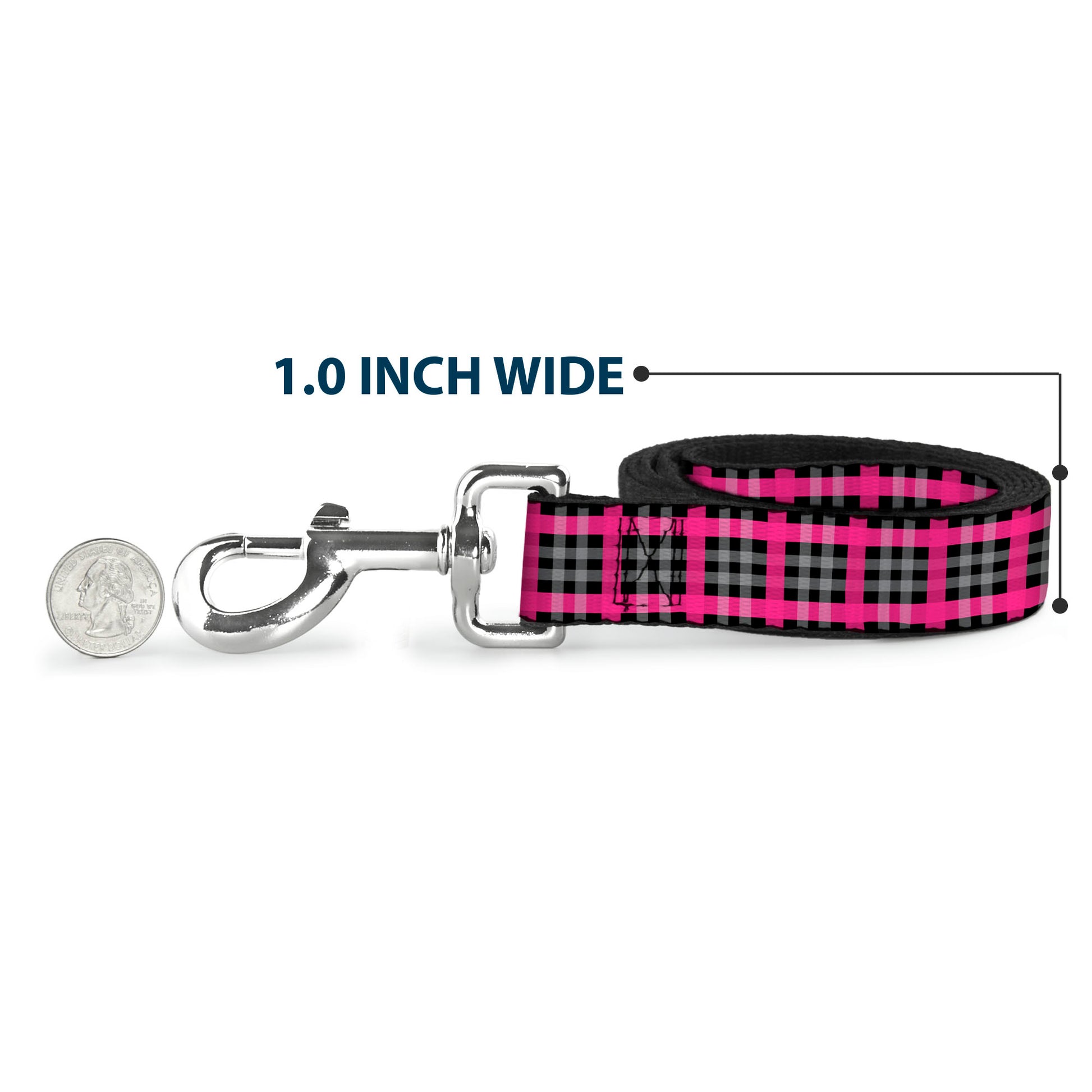 Dog Leash - Plaid Black/Gray/Fuchsia Dog Leashes Buckle-Down