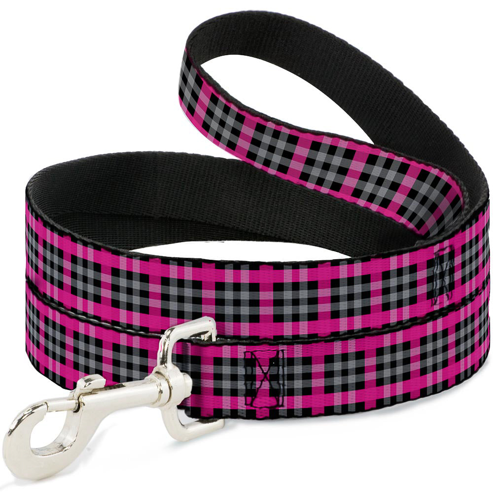 Dog Leash - Plaid Black/Gray/Fuchsia Dog Leashes Buckle-Down