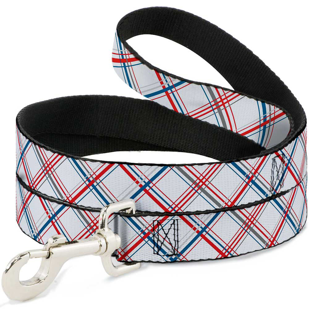Dog Leash - Plaid X White/Red/Turquoise/Gray Dog Leashes Buckle-Down