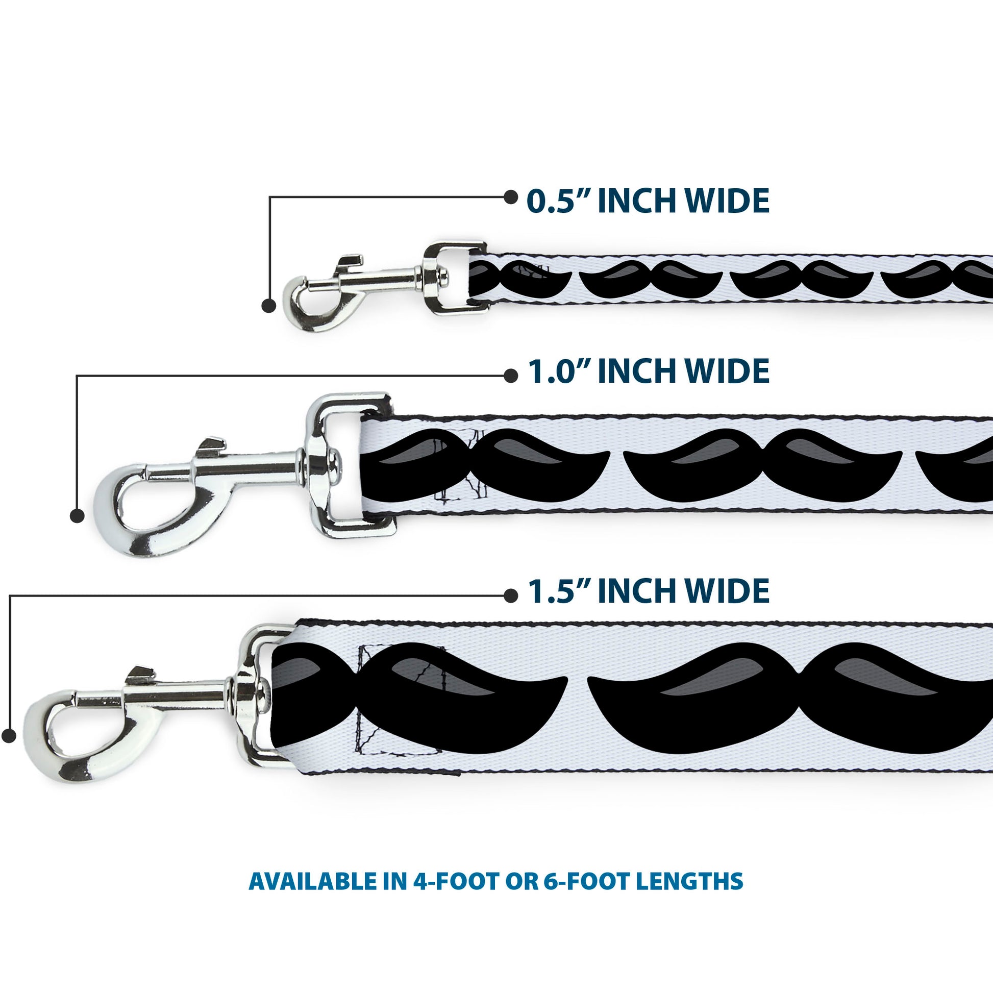 Dog Leash - Plastic Mustache White/Black Dog Leashes Buckle-Down