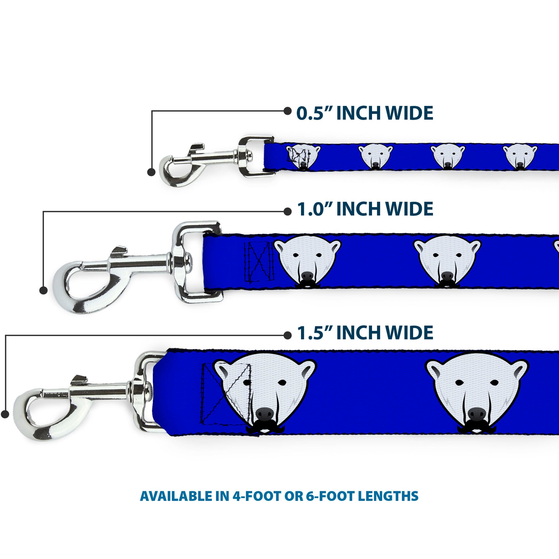 Dog Leash - Polar Bear w/Mustache Royal Dog Leashes Buckle-Down