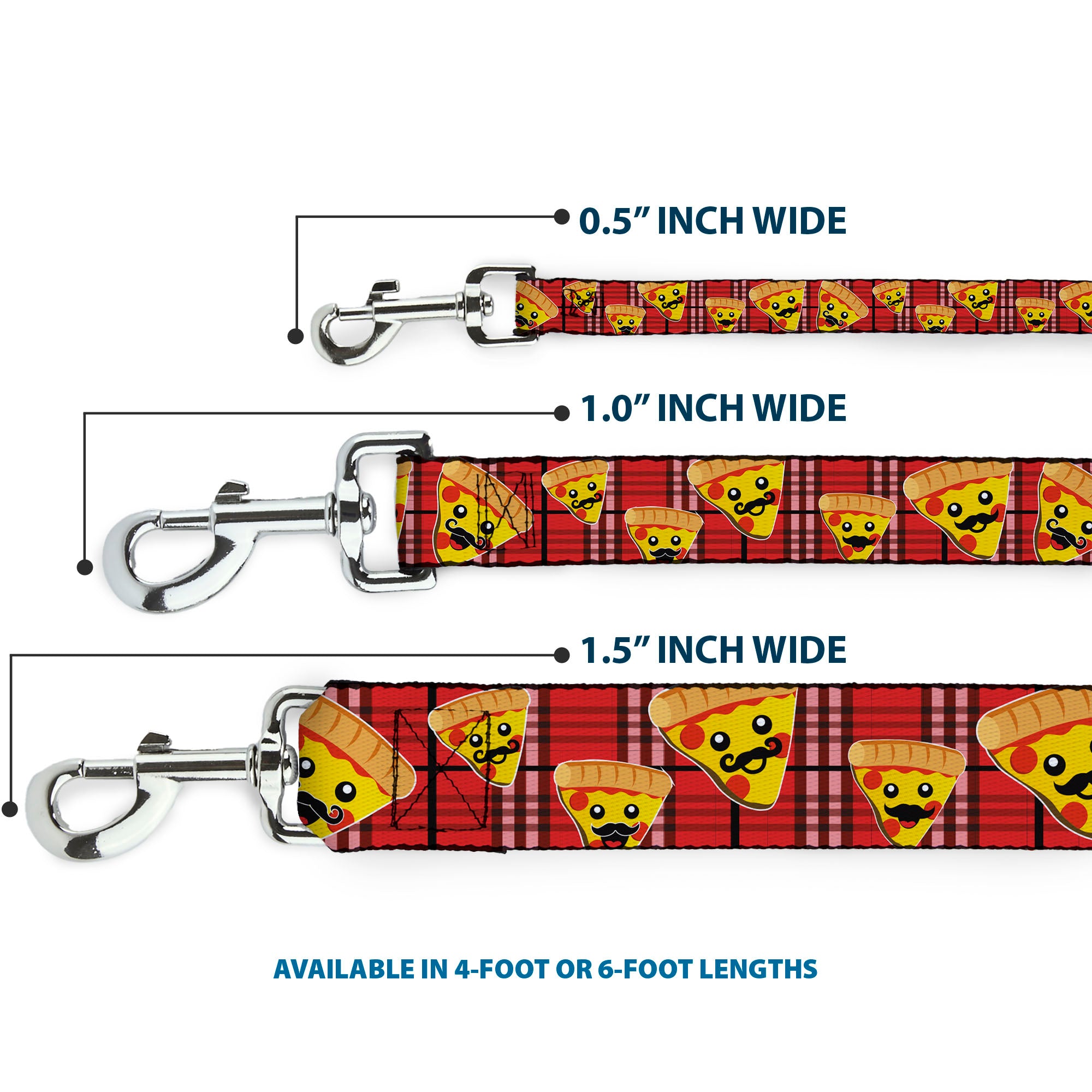Dog Leash - Pizza Man Plaid Red Dog Leashes Buckle-Down