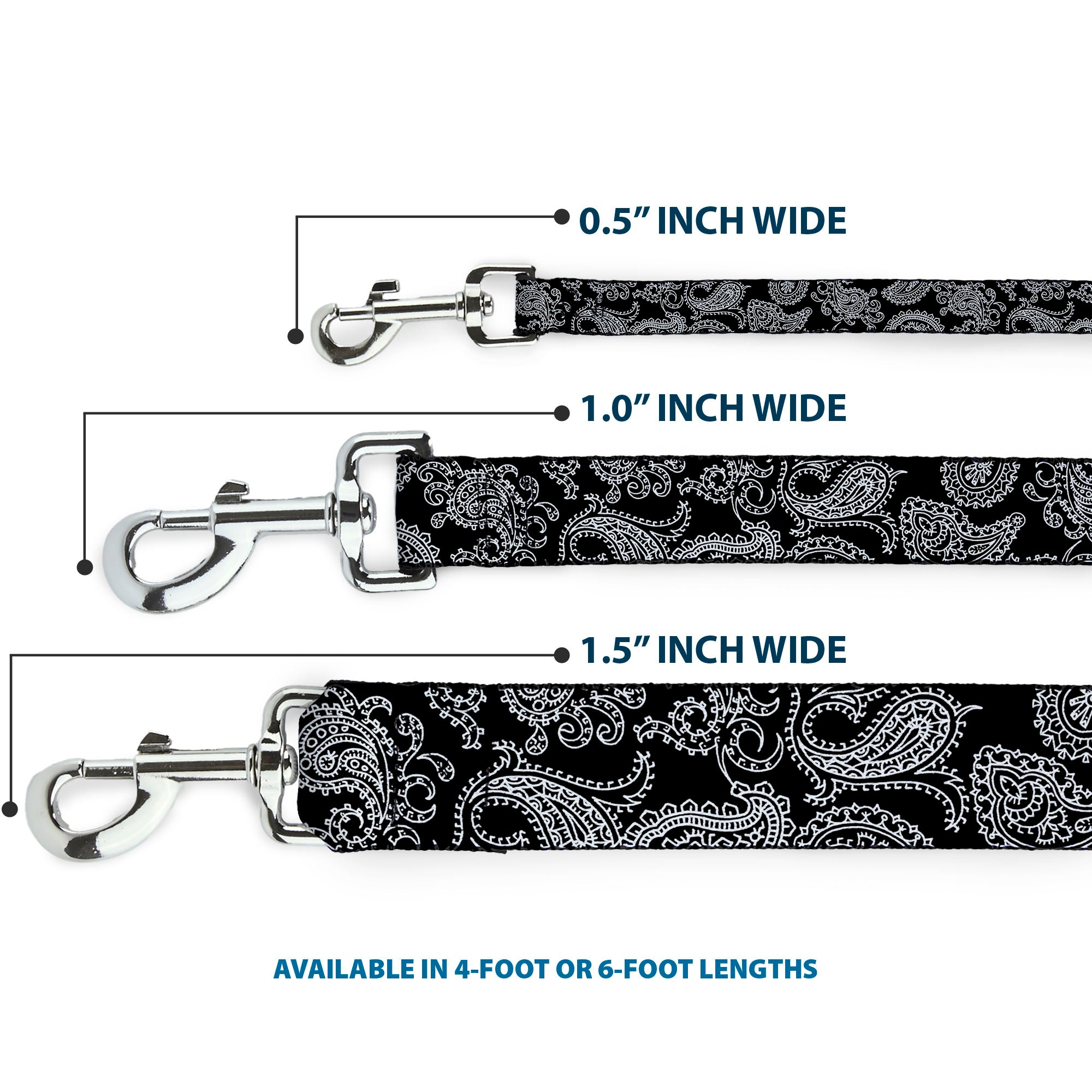 Dog Leash - Paisley2 Black/White Dog Leashes Buckle-Down