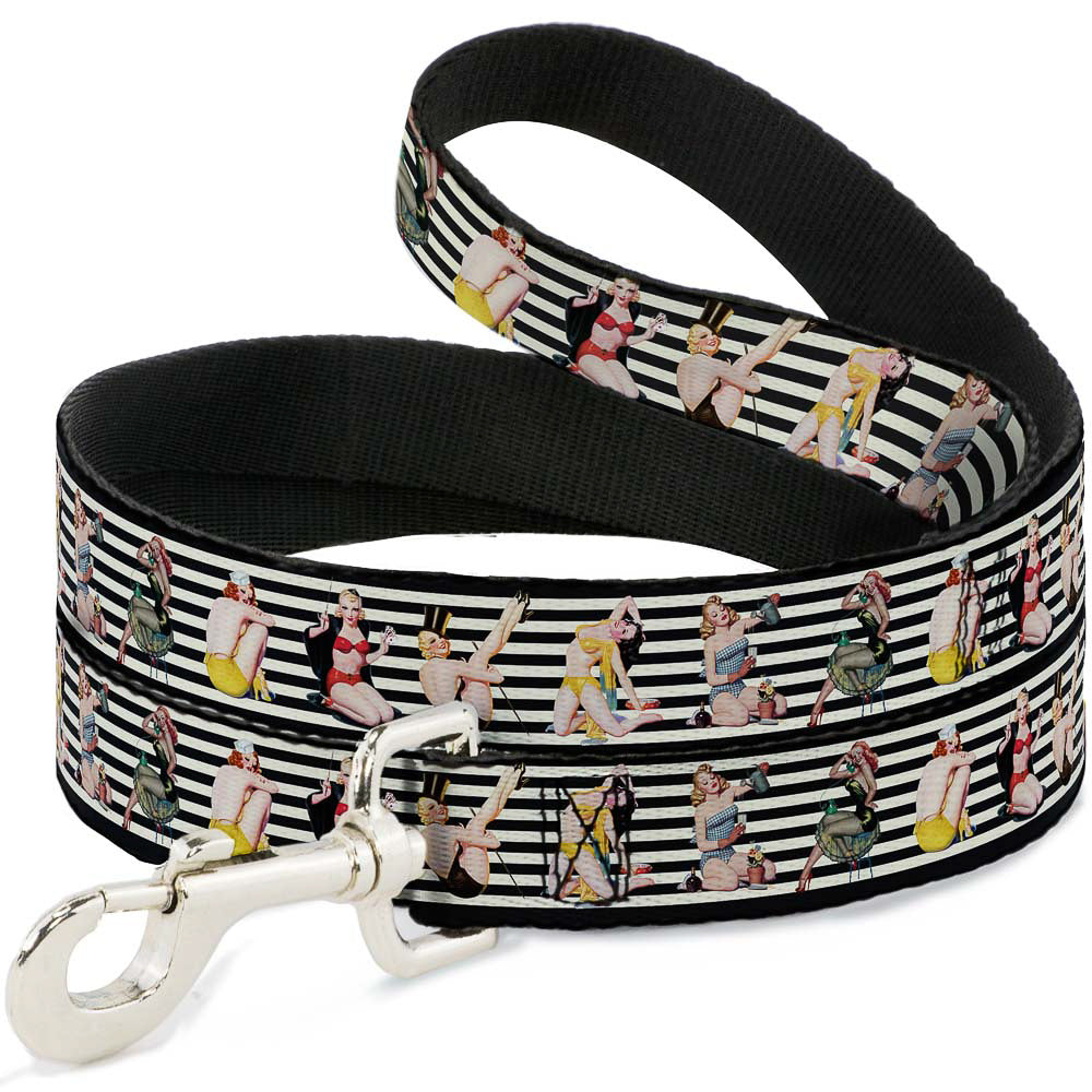 Dog Leash - Pin Up Girl Poses Stripe Black/White Dog Leashes Buckle-Down