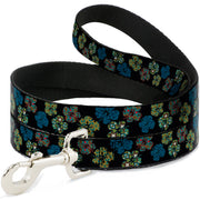 Dog Leash - Pixilated Hibiscus Flowers Black/Multi Color Dog Leashes Buckle-Down