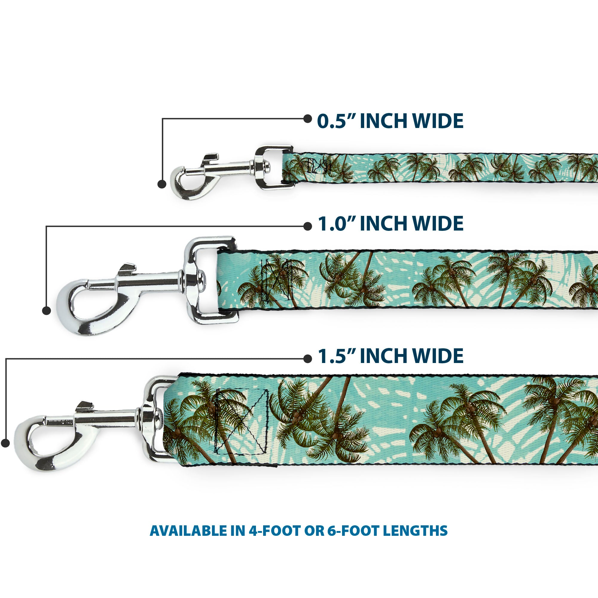 Dog Leash - Palm Trees Swaying Tan/Teal Dog Leashes Buckle-Down