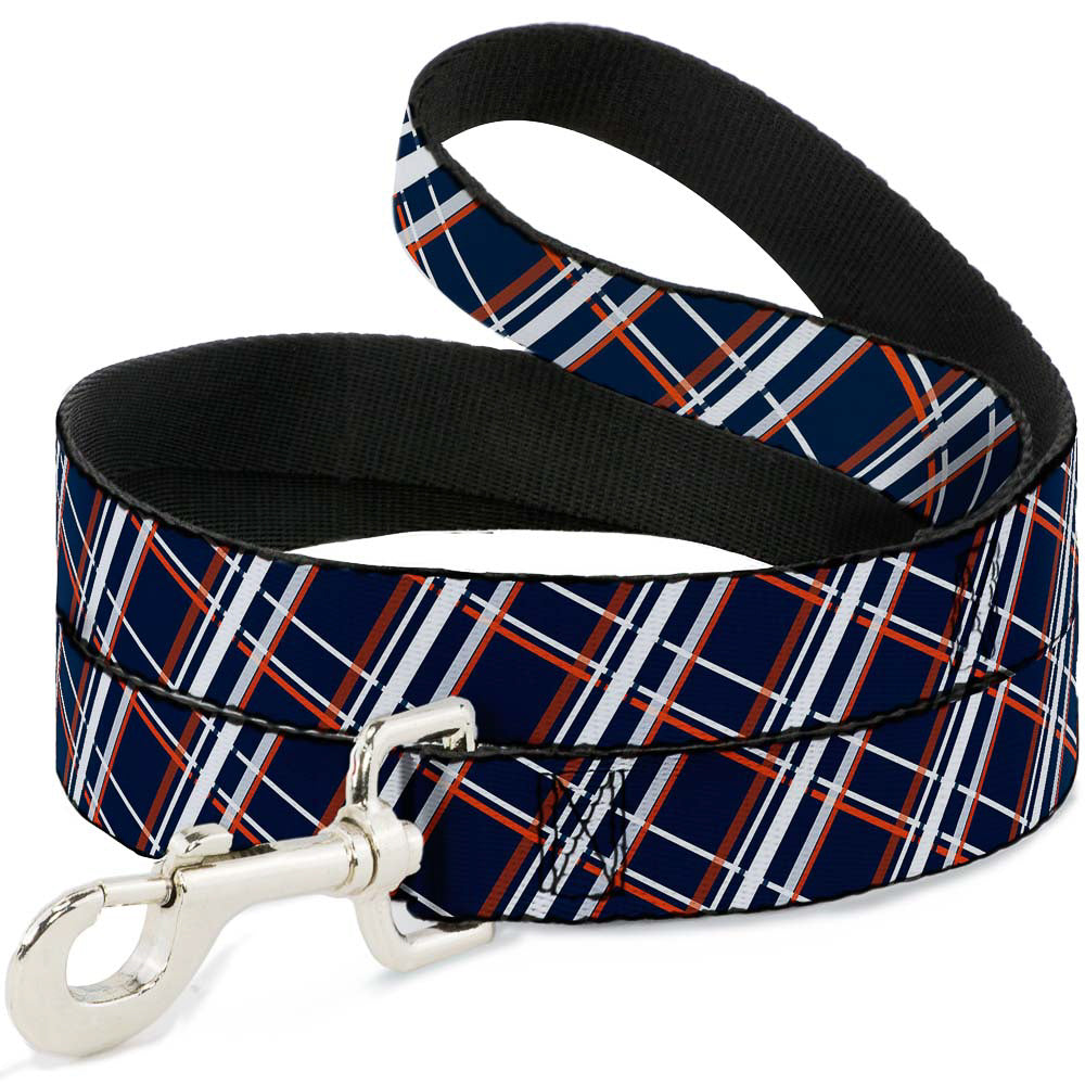 Dog Leash - Plaid X2 Navy/White/Orange Dog Leashes Buckle-Down