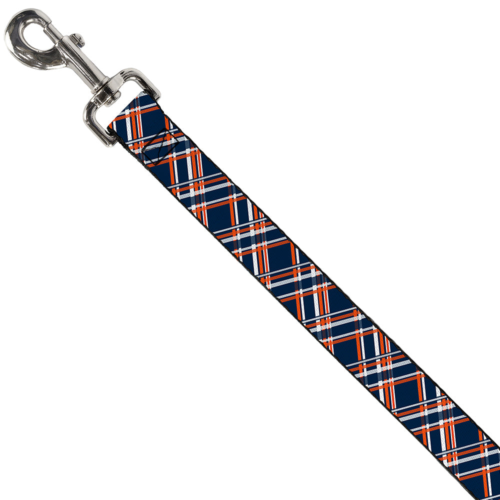 Dog Leash - Plaid X3 Navy/Orange/White Dog Leashes Buckle-Down