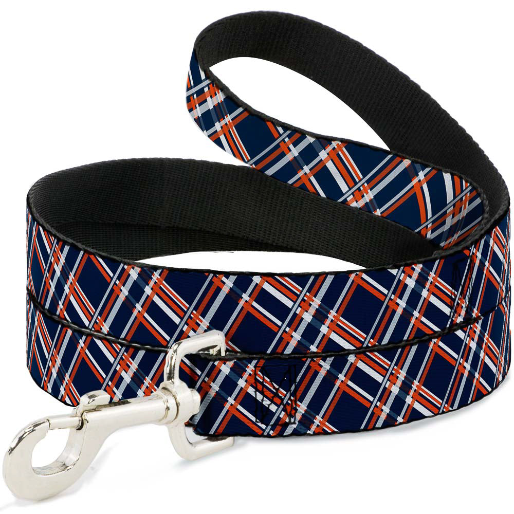 Dog Leash - Plaid X3 Navy/Orange/White Dog Leashes Buckle-Down
