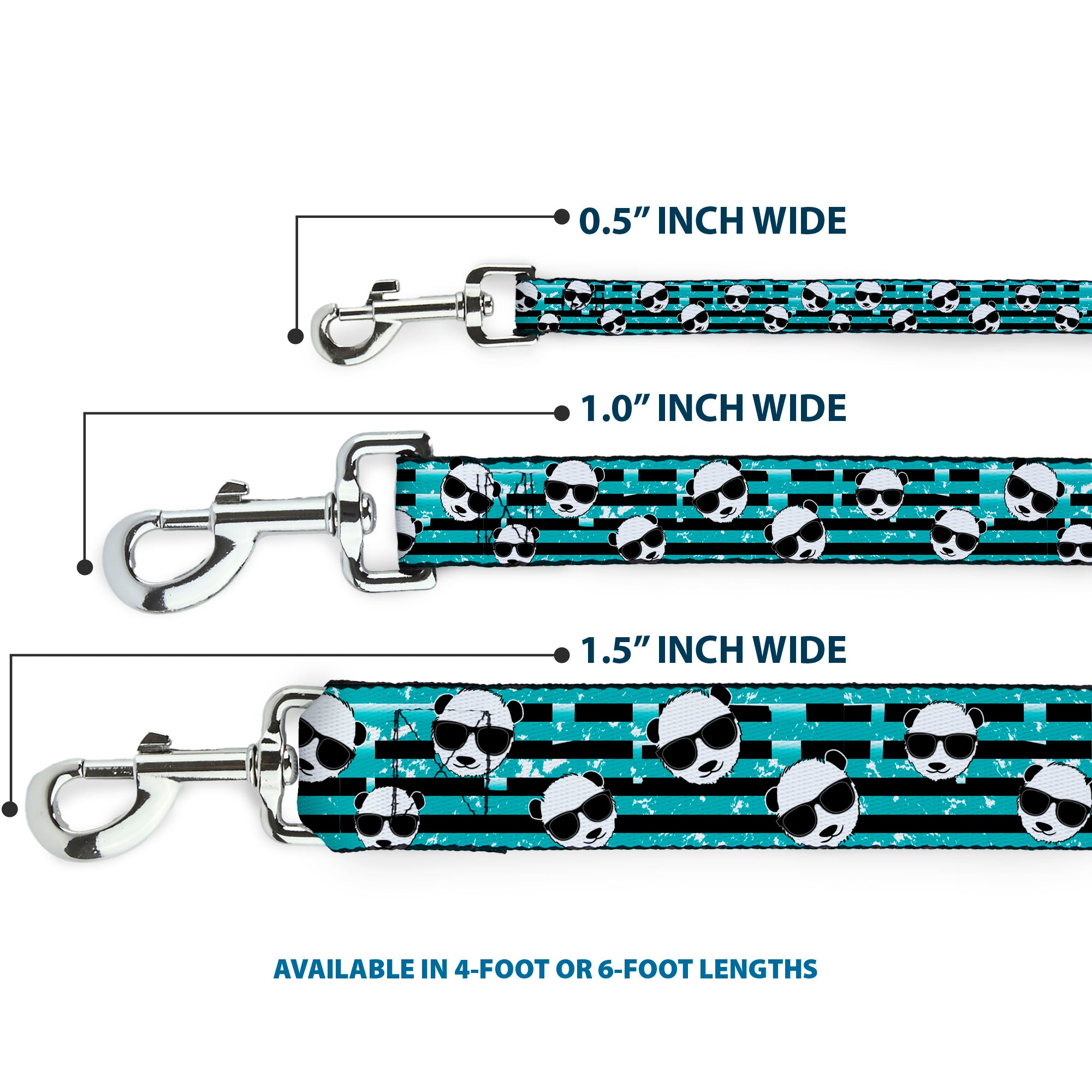 Dog Leash - Multi Panda w/Sunglasses Stripe Turquoise/Black Dog Leashes Buckle-Down
