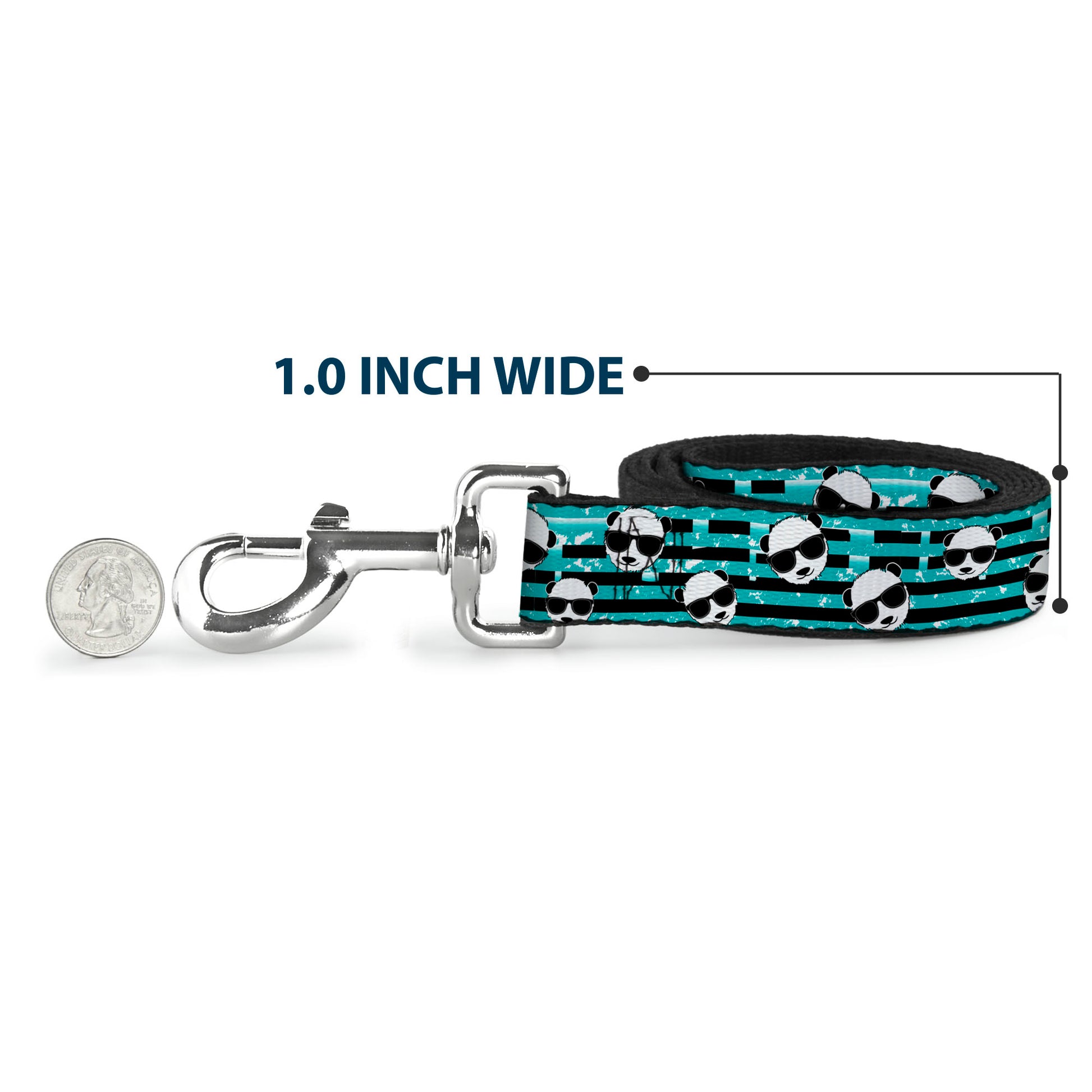 Dog Leash - Multi Panda w/Sunglasses Stripe Turquoise/Black Dog Leashes Buckle-Down
