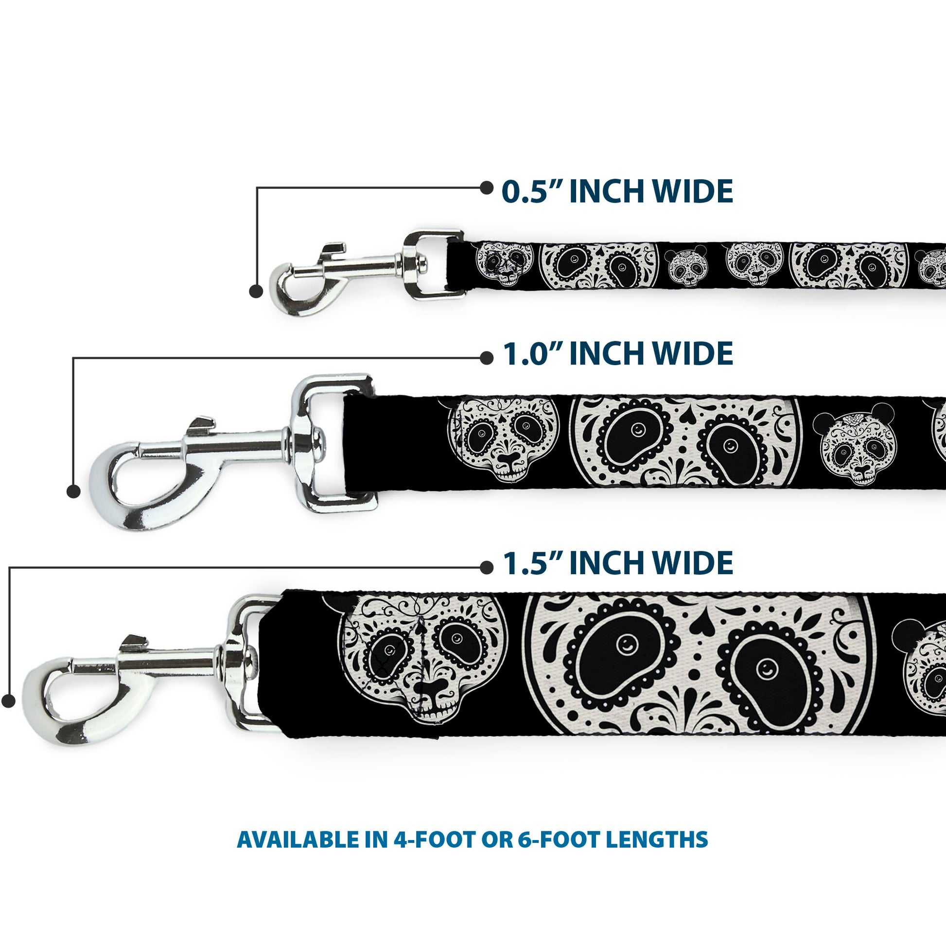 Dog Leash - Panda Bear Sugar Skull Black/White Dog Leashes Buckle-Down
