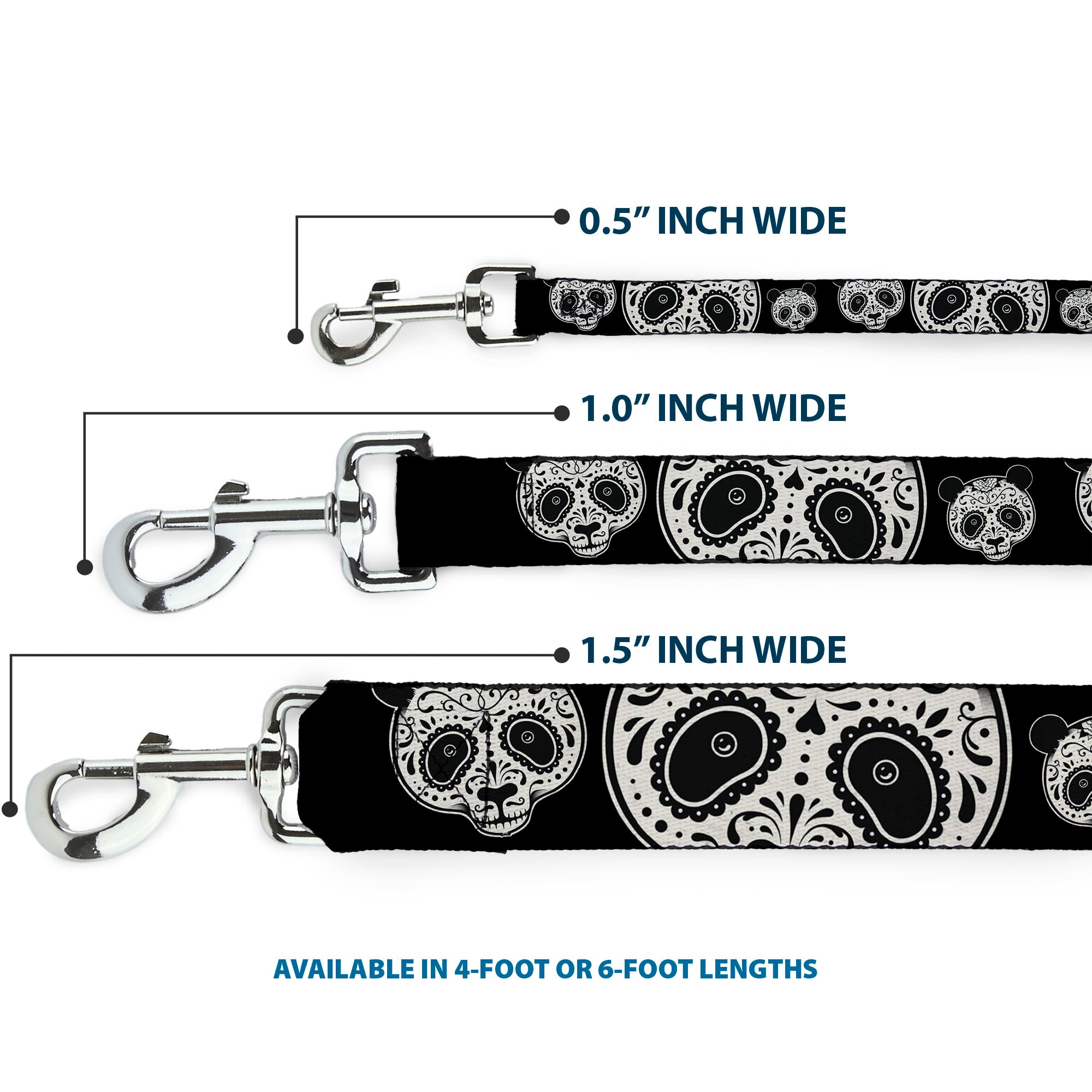 Dog Leash - Panda Bear Sugar Skull Black/White Dog Leashes Buckle-Down