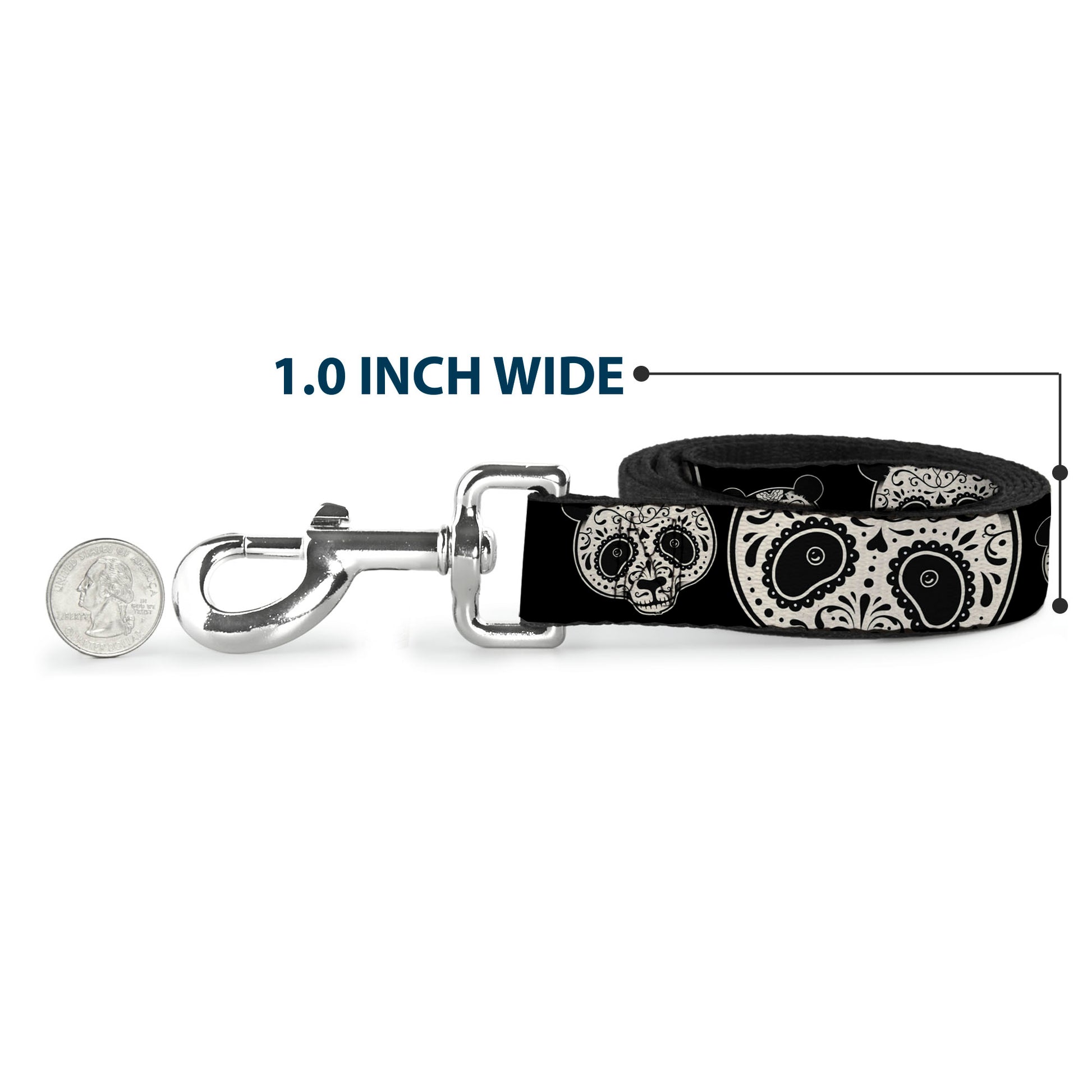 Dog Leash - Panda Bear Sugar Skull Black/White Dog Leashes Buckle-Down