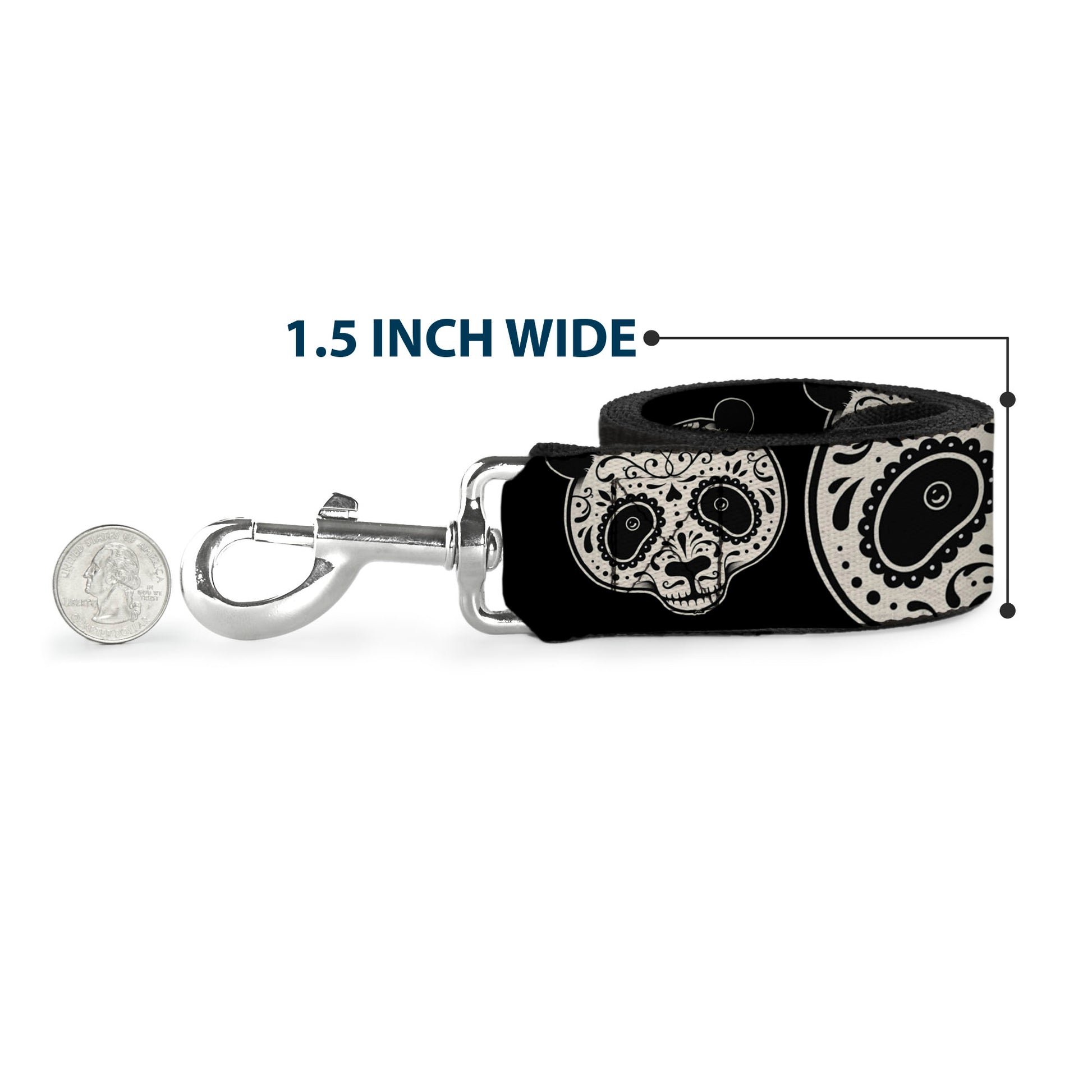 Dog Leash - Panda Bear Sugar Skull Black/White Dog Leashes Buckle-Down