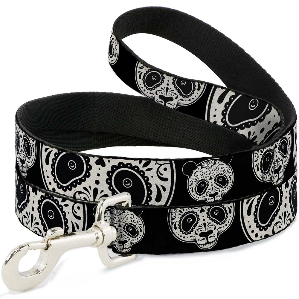 Dog Leash - Panda Bear Sugar Skull Black/White Dog Leashes Buckle-Down