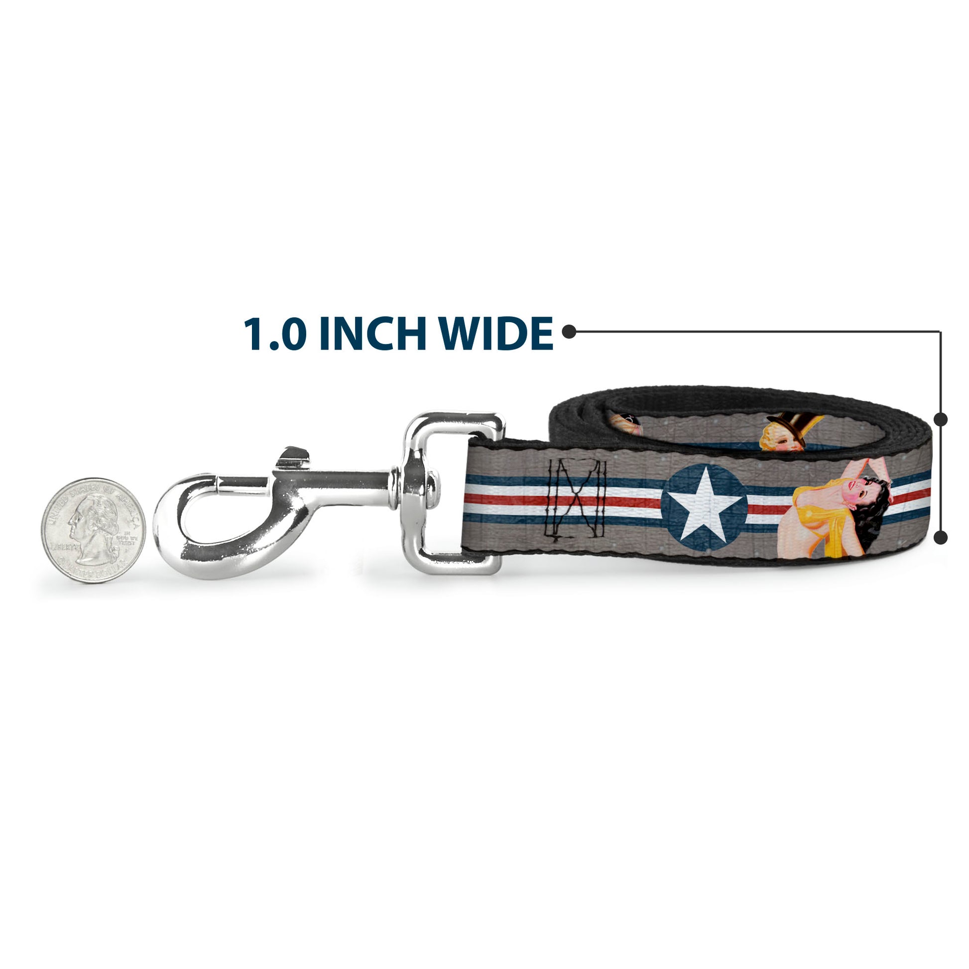 Dog Leash - Pin Up Girl Poses Star & Stripes Gray/Blue/White/Red Dog Leashes Buckle-Down