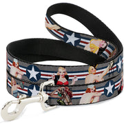 Dog Leash - Pin Up Girl Poses Star & Stripes Gray/Blue/White/Red Dog Leashes Buckle-Down