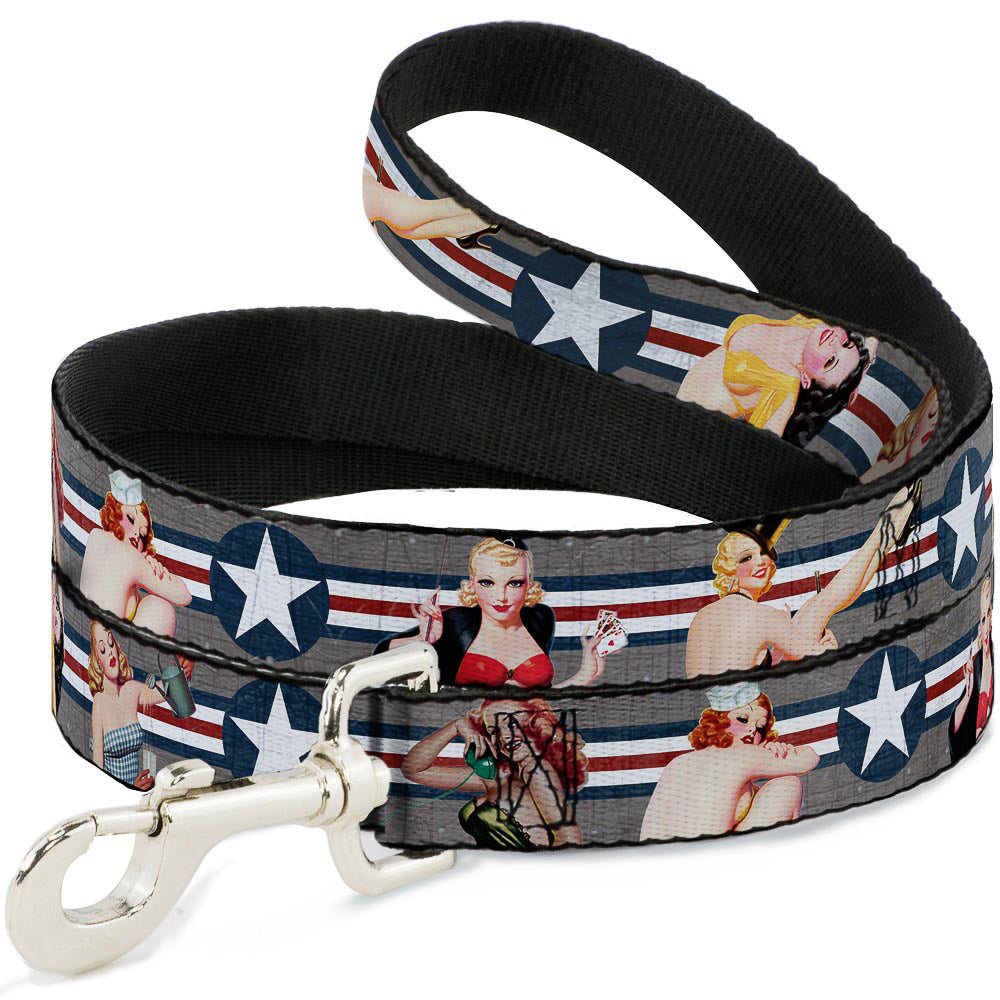 Dog Leash - Pin Up Girl Poses Star & Stripes Gray/Blue/White/Red Dog Leashes Buckle-Down