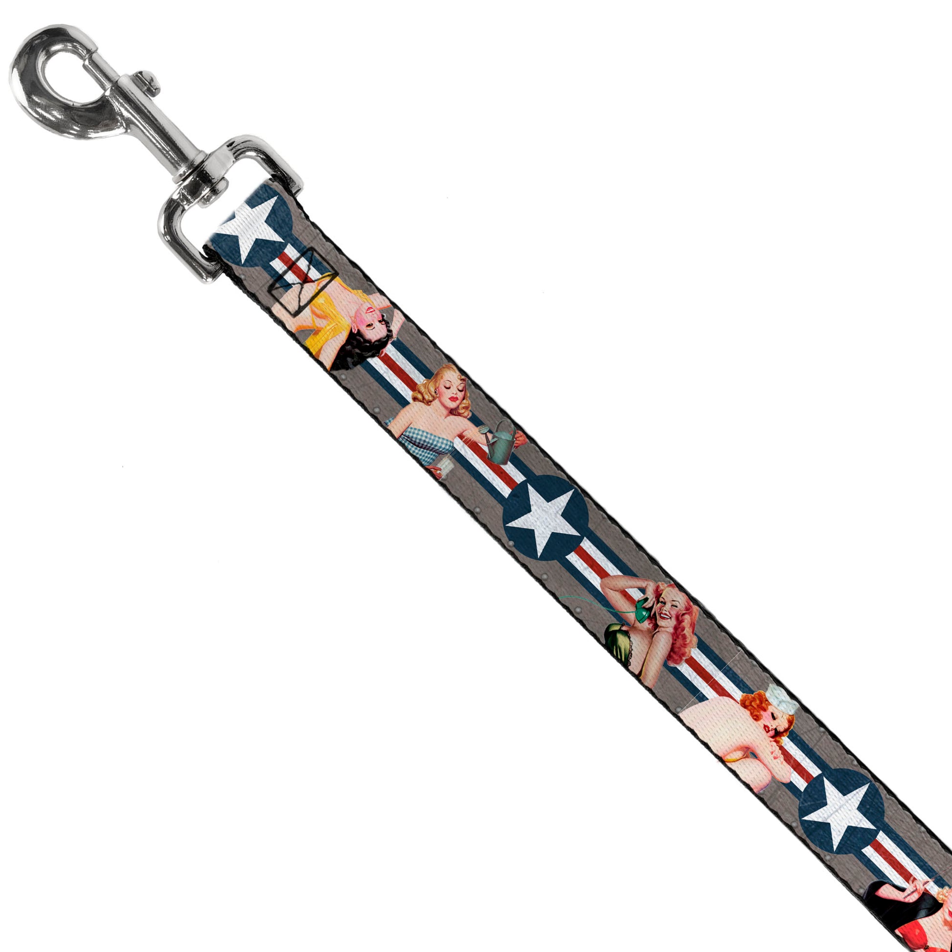 Dog Leash - Pin Up Girl Poses CLOSE-UP Star & Stripes Gray/Blue/White/Red Dog Leashes Buckle-Down