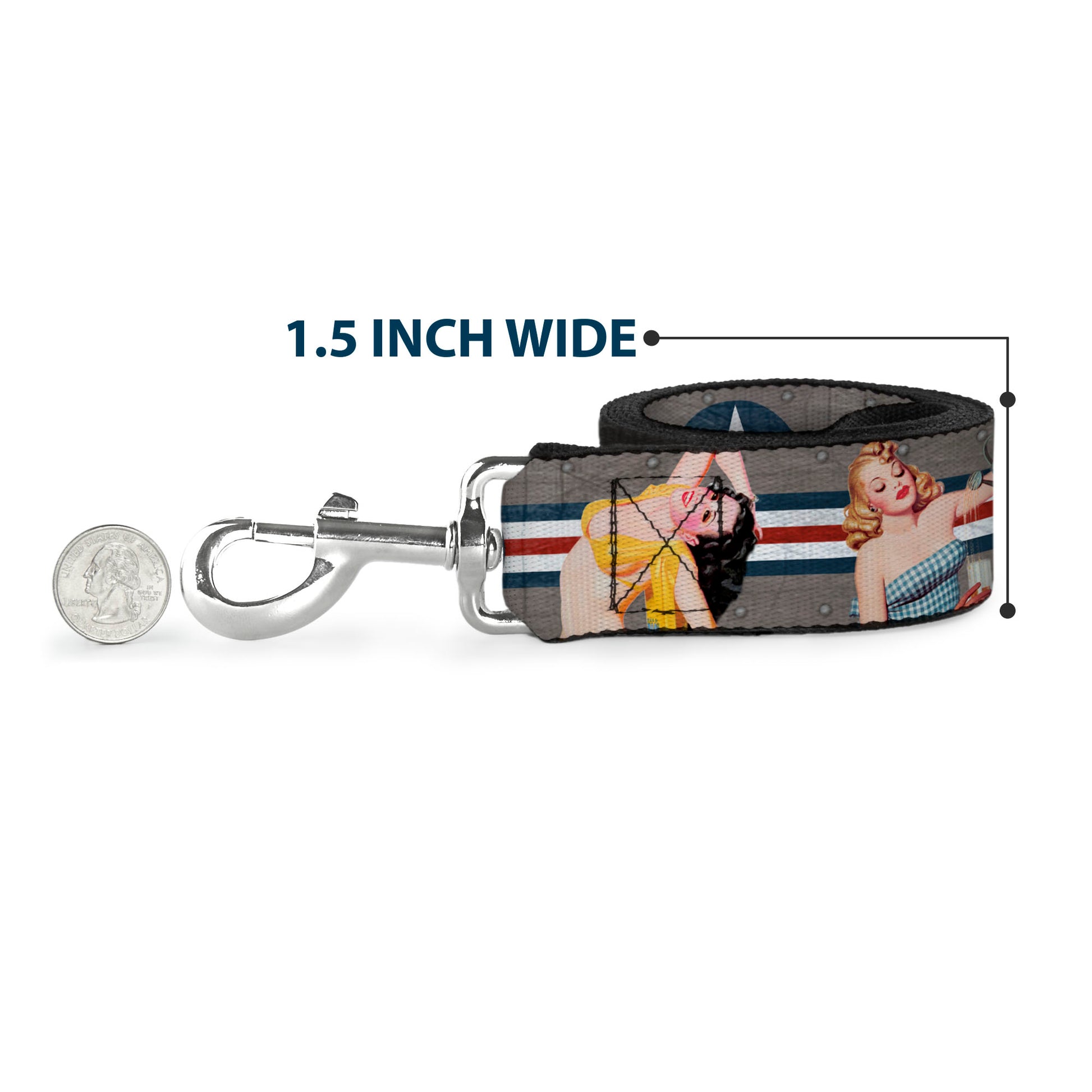 Dog Leash - Pin Up Girl Poses CLOSE-UP Star & Stripes Gray/Blue/White/Red Dog Leashes Buckle-Down