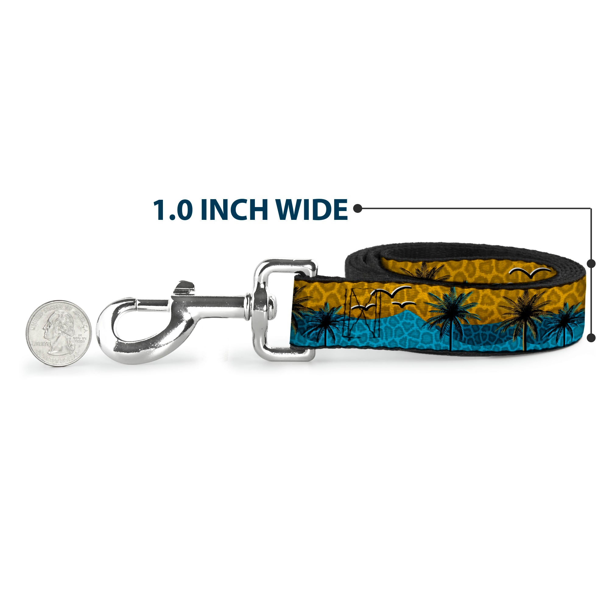 Dog Leash - Palm Trees & Gulls Leopard Brown/Blue Dog Leashes Buckle-Down