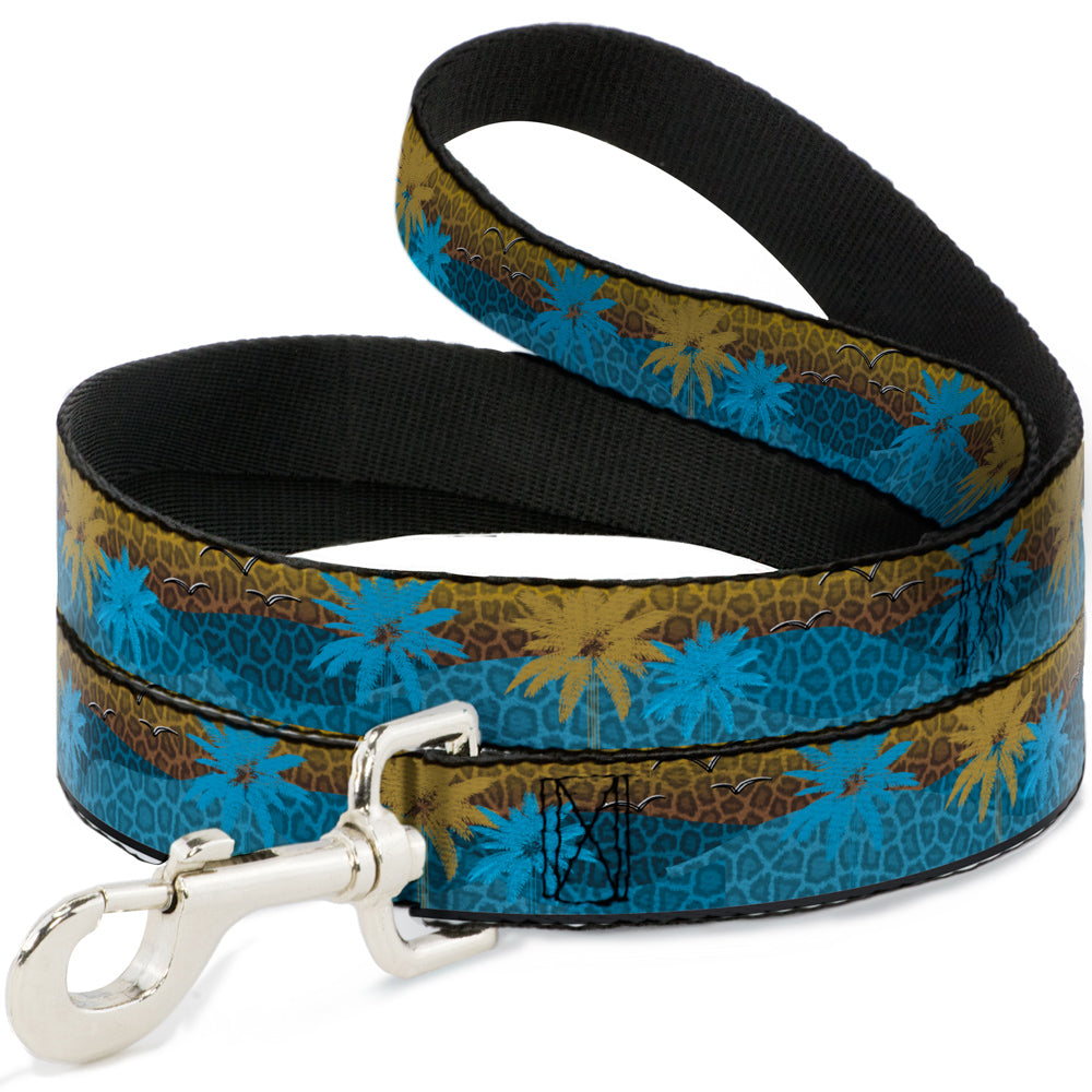 Dog Leash - Palm Trees & Gulls Leopard Brown/Blue Dog Leashes Buckle-Down