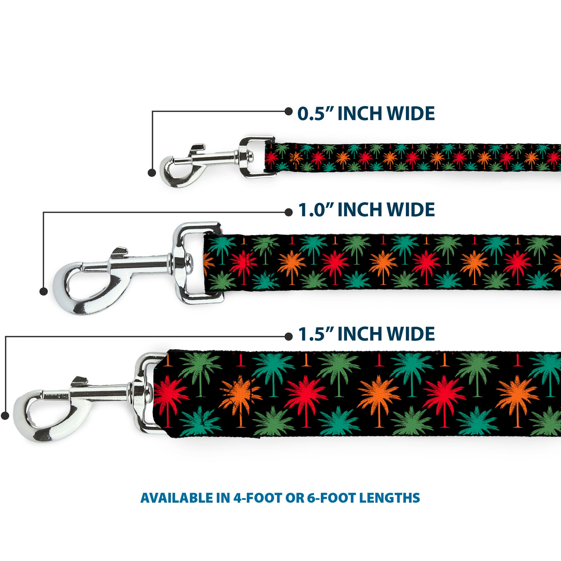 Dog Leash - Palm Trees Black/Multi Color Dog Leashes Buckle-Down