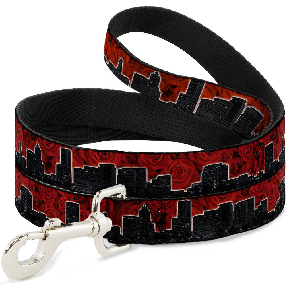 Dog Leash - Portland Vivid Skyline Red Roses/Black Dog Leashes Buckle-Down