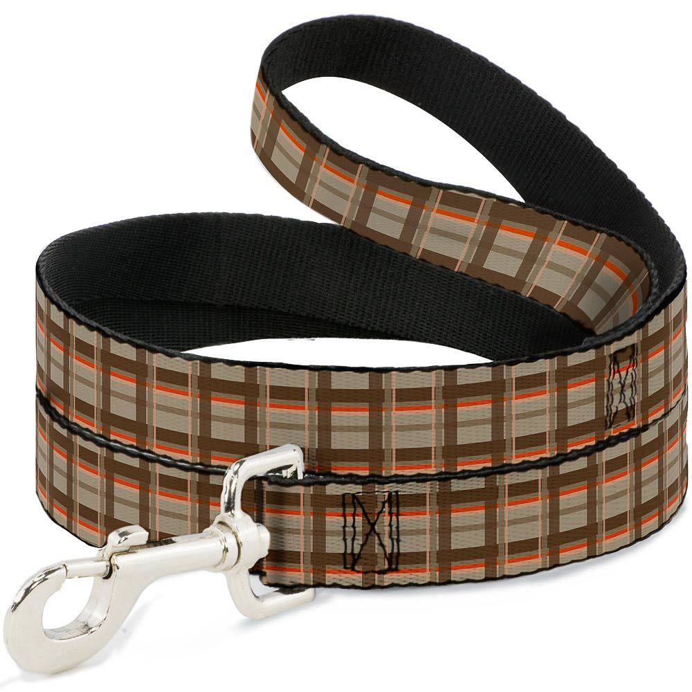 Dog Leash - Plaid Tan Shades/Orange Dog Leashes Buckle-Down