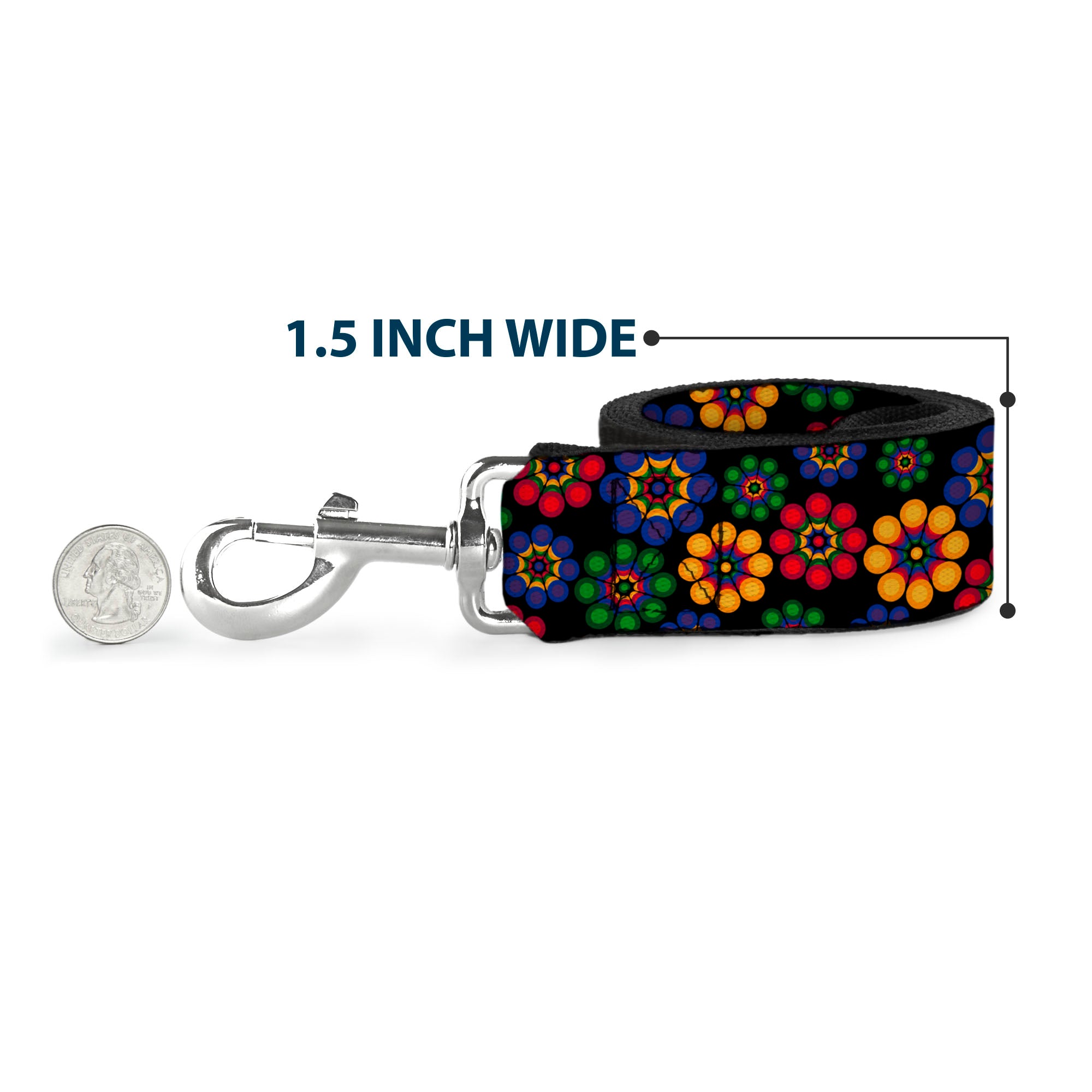 Dog Leash - Psychedelic Daisies Black/Multi Color Dog Leashes Buckle-Down