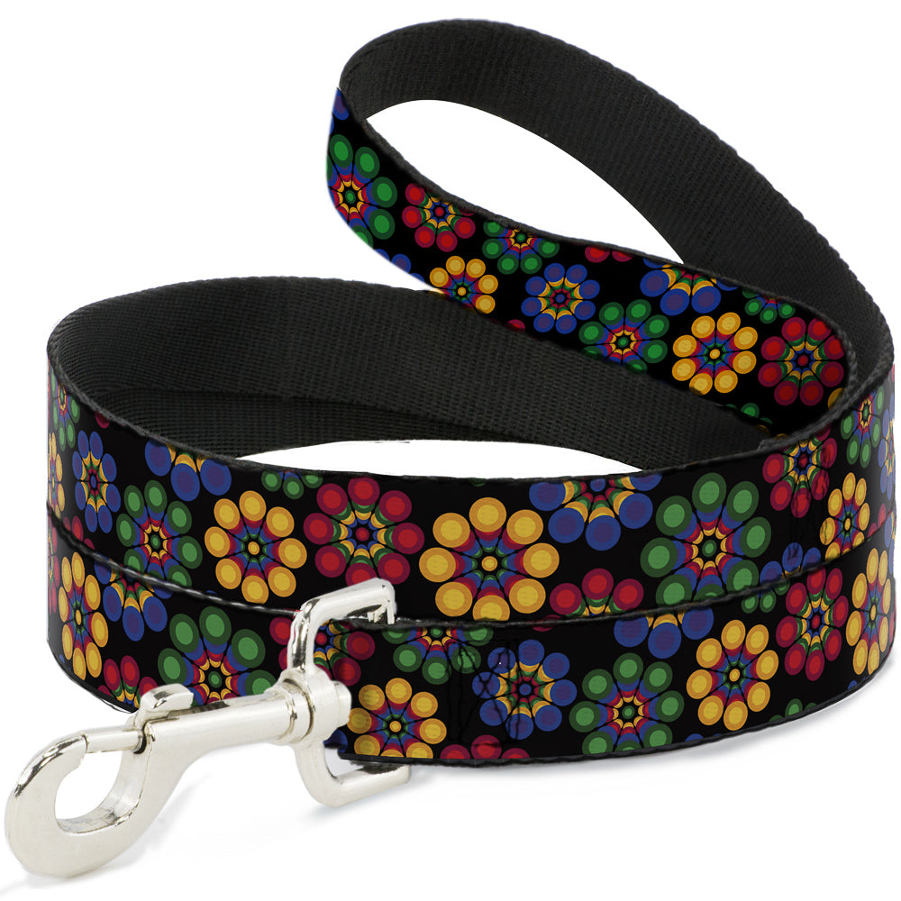 Dog Leash - Psychedelic Daisies Black/Multi Color Dog Leashes Buckle-Down