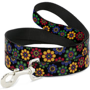 Dog Leash - Psychedelic Daisies Black/Multi Color Dog Leashes Buckle-Down