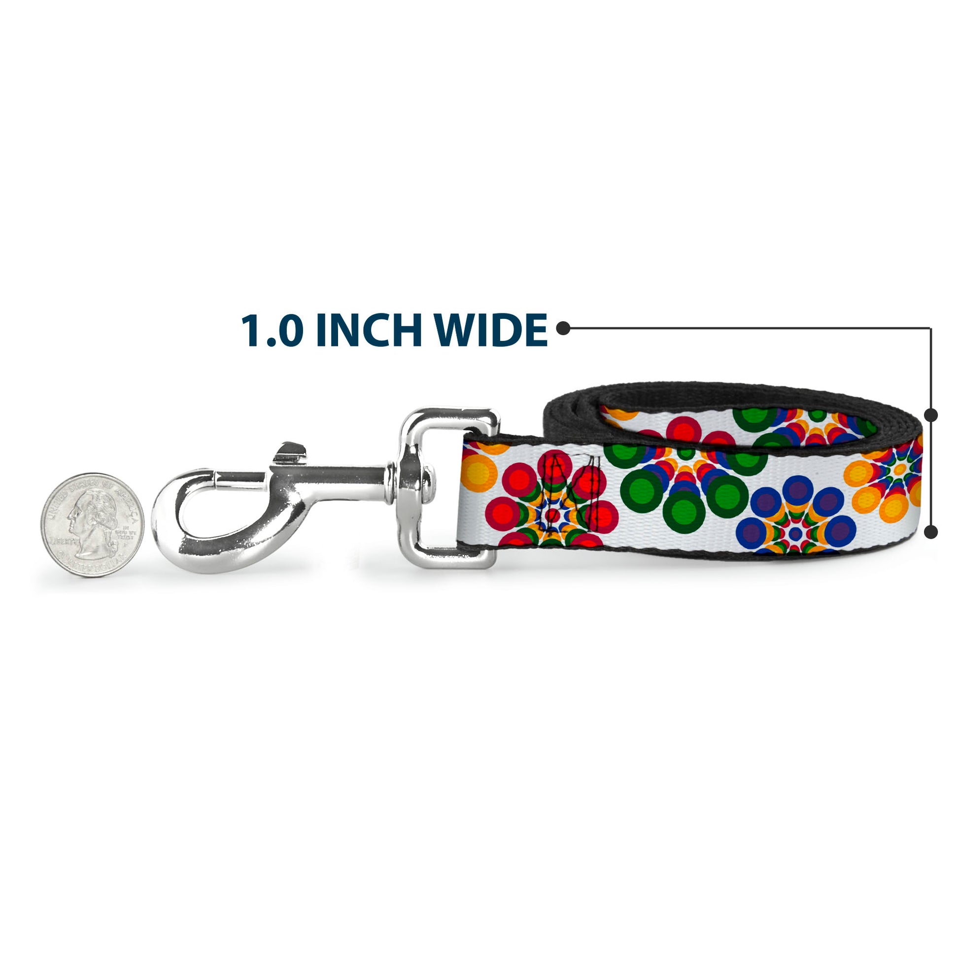 Dog Leash - Psychedelic Daisies CLOSE-UP White/Multi Color Dog Leashes Buckle-Down